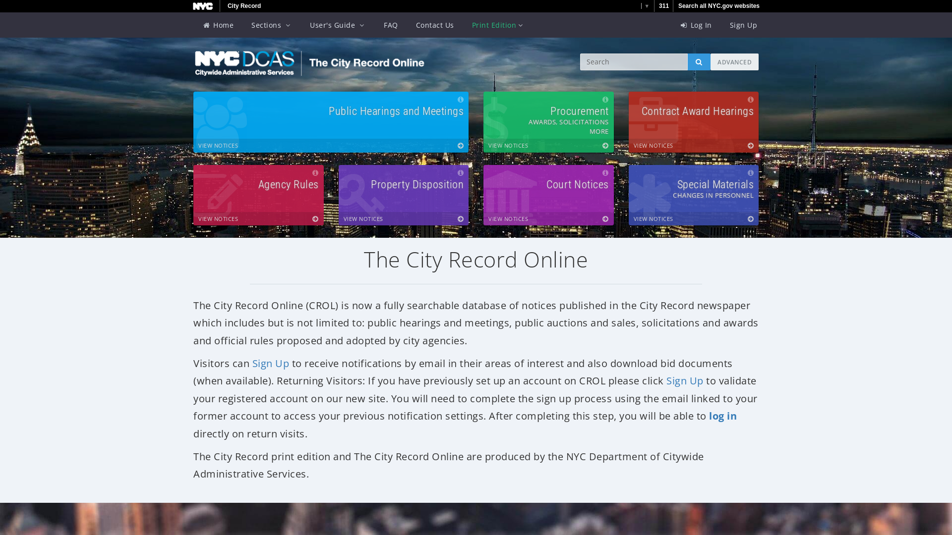 The City Record Online (CROL) | Home Page