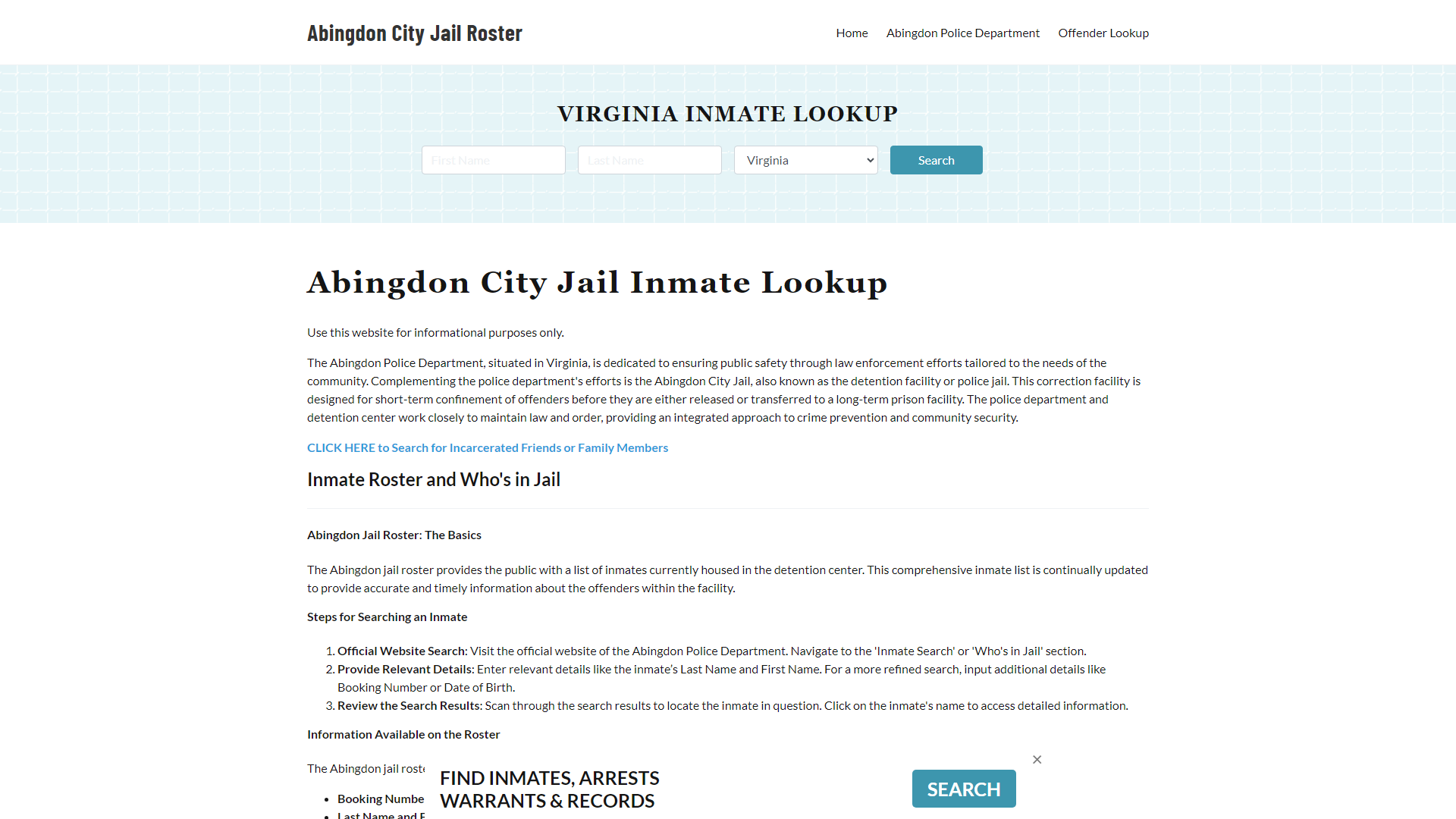 Abingdon City Jail, VA Inmate Search, Jail Roster, Bookings