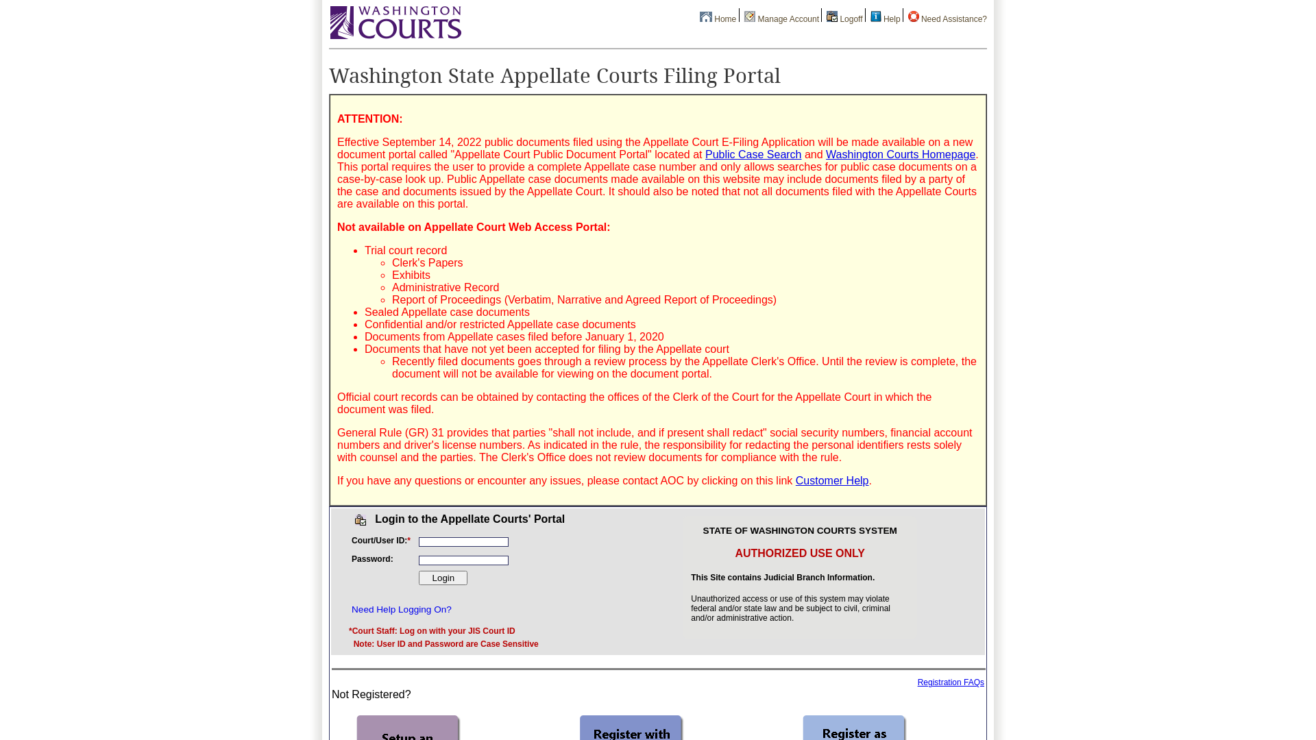 Washington State Appellate Courts Filing Portal