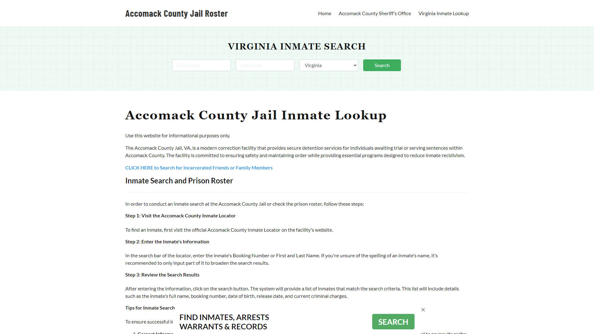 Accomack County Jail Roster Lookup, VA, Inmate Search