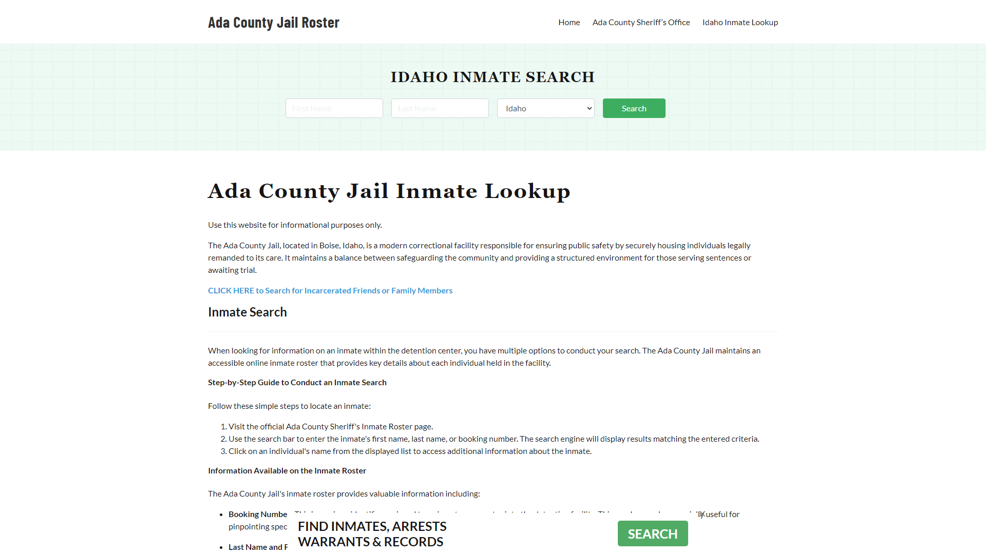 Ada County Jail Roster Lookup, ID, Inmate Search