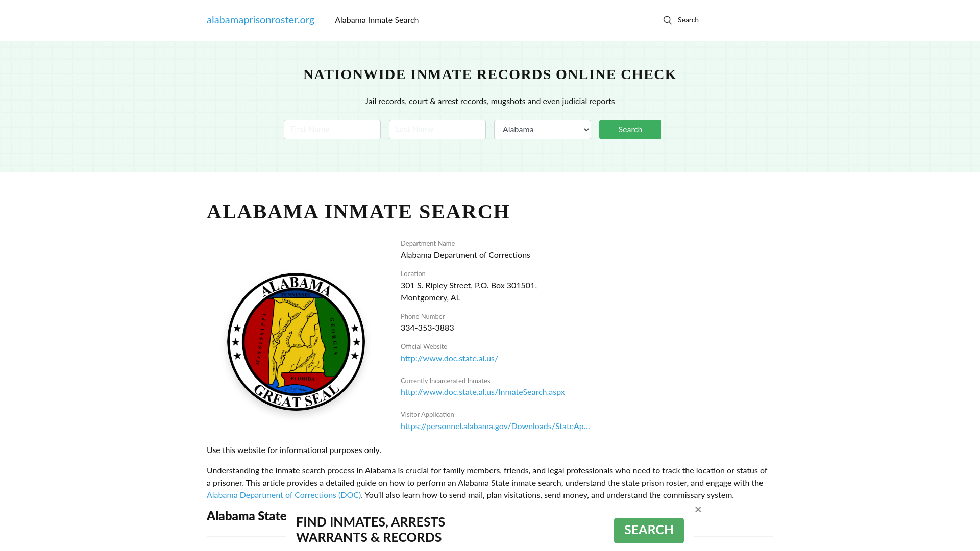 Alabama Inmate Search - AL DOC Offenders Lookup