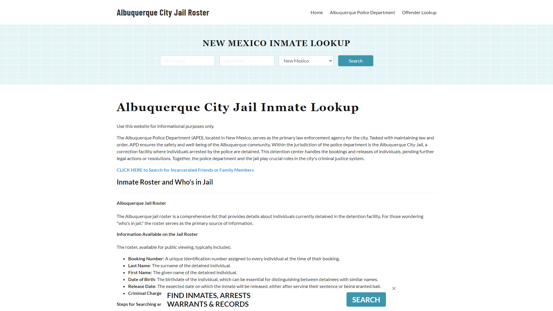 Albuquerque City Jail, NM Inmate Search, Jail Roster, Bookings