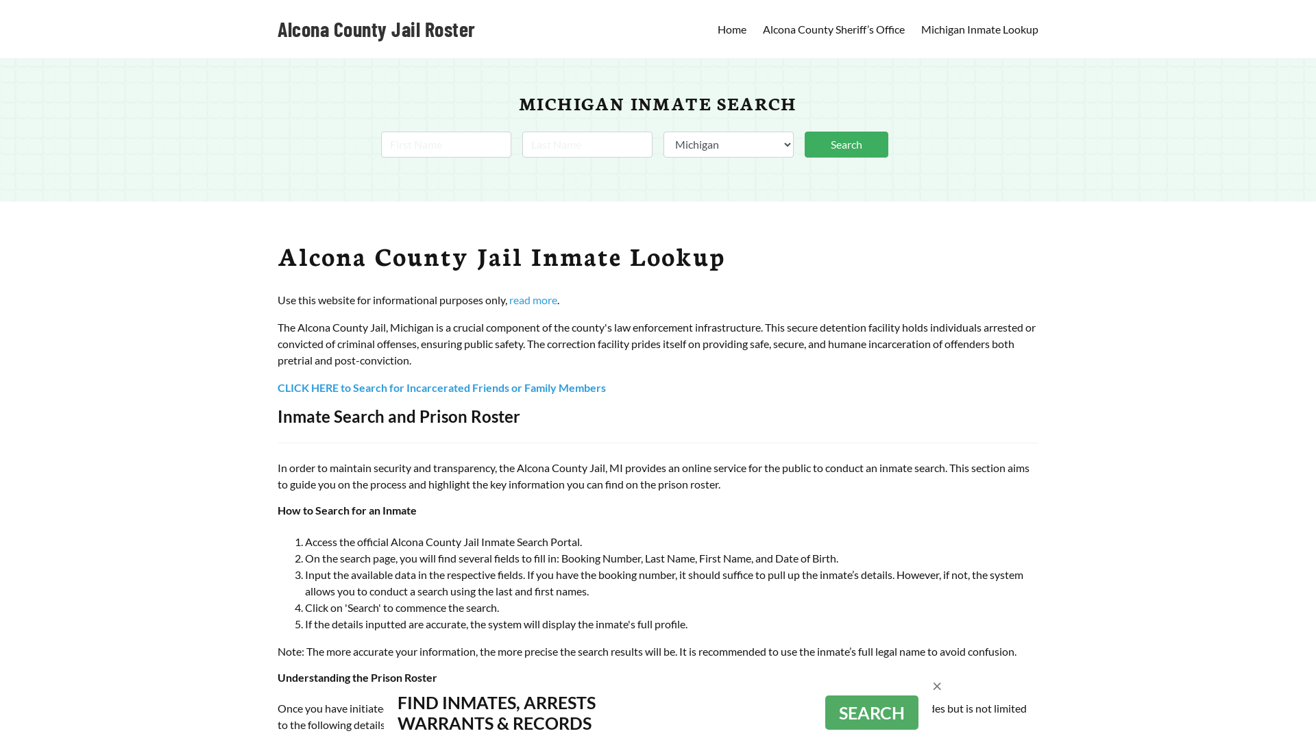 Alcona County Jail Roster Lookup, MI, Inmate Search