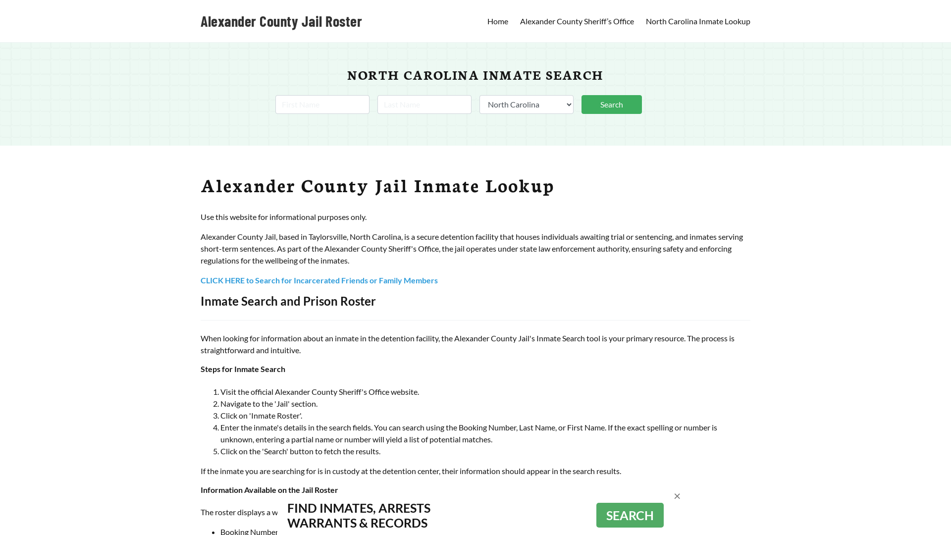 Alexander County Jail Roster Lookup, NC, Inmate Search