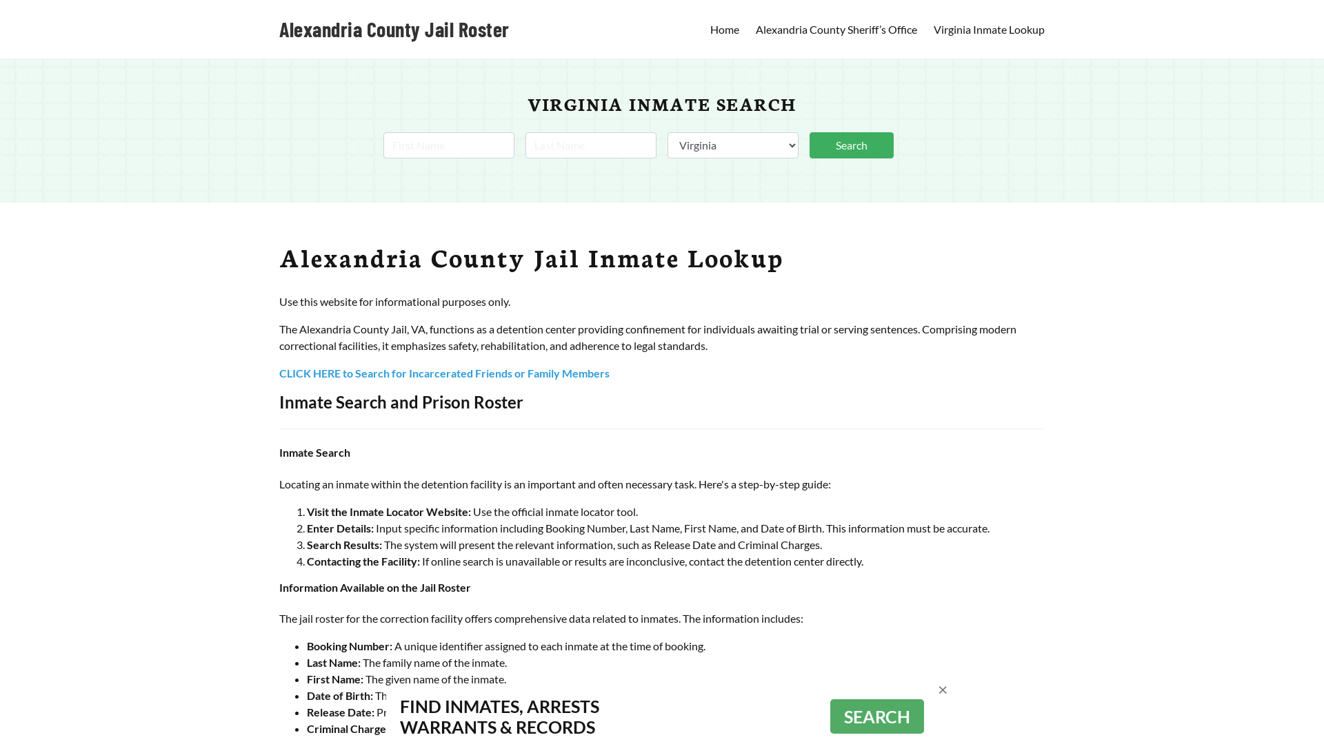 Alexandria County Jail Roster Lookup, VA, Inmate Search