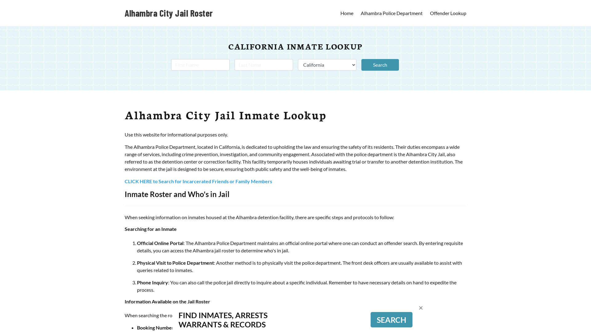 Alhambra City Jail, CA Inmate Search, Jail Roster, Bookings