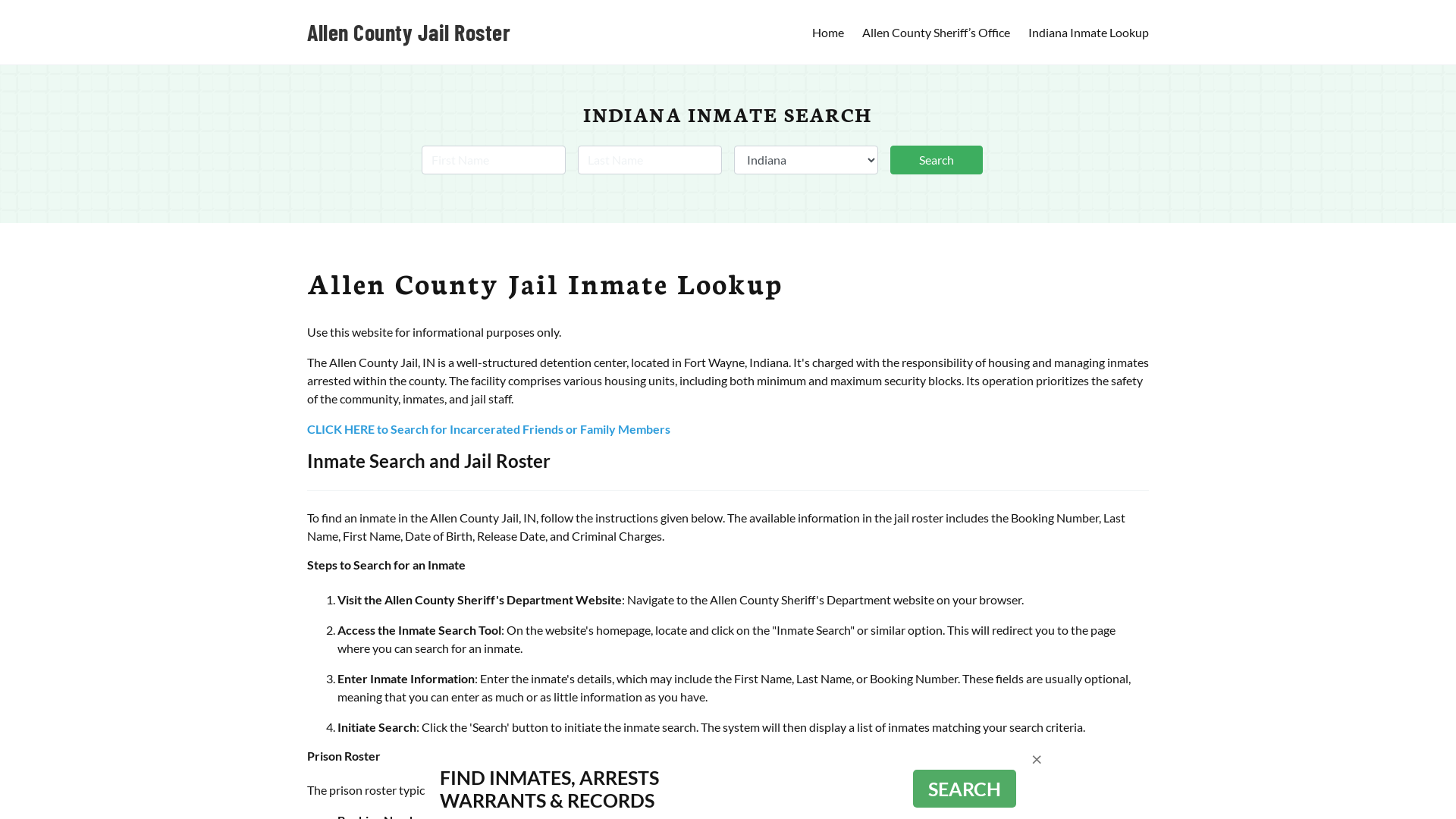 Allen County Jail Roster Lookup, IN, Inmate Search