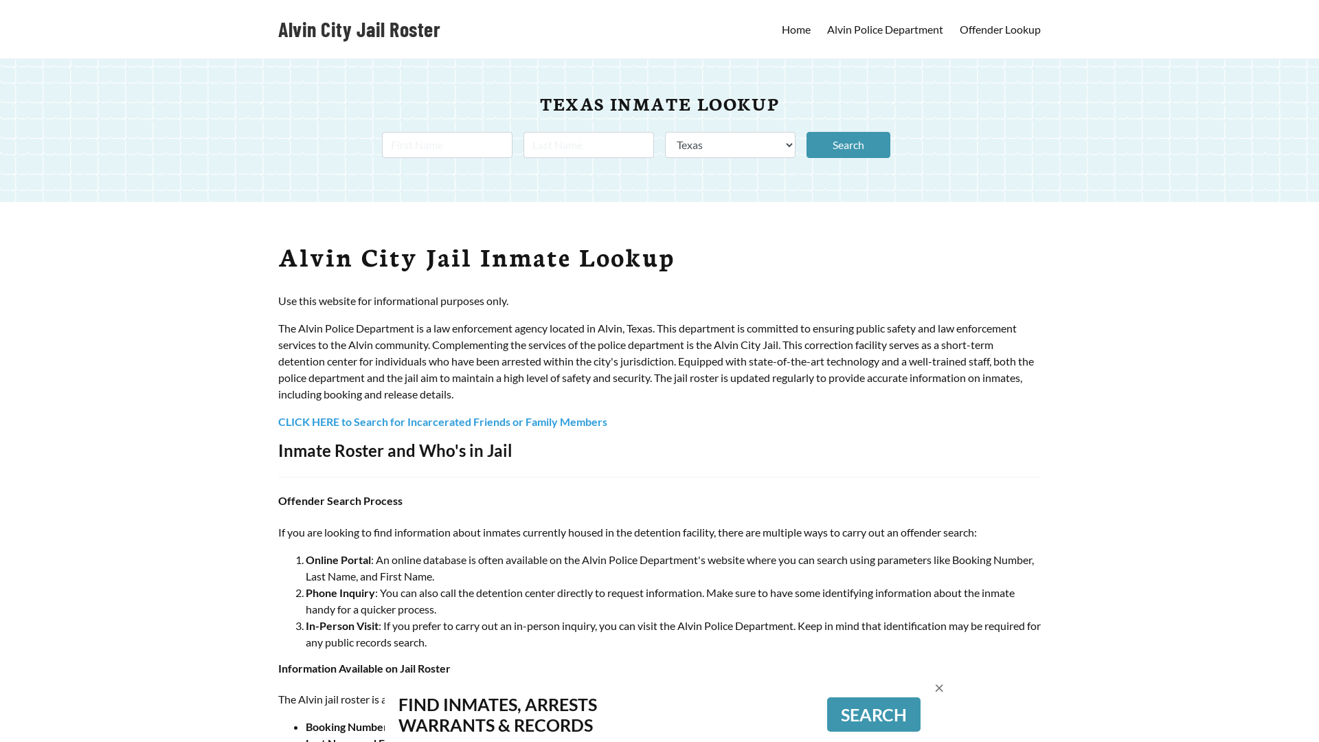 Alvin City Jail, TX Inmate Search, Jail Roster, Bookings