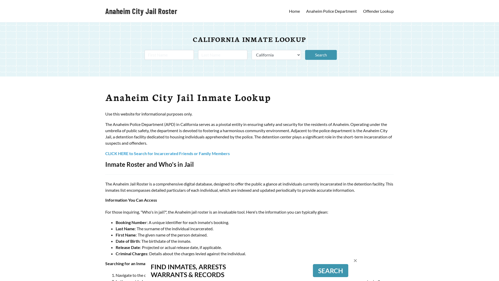 Anaheim City Jail, CA Inmate Search, Jail Roster, Bookings