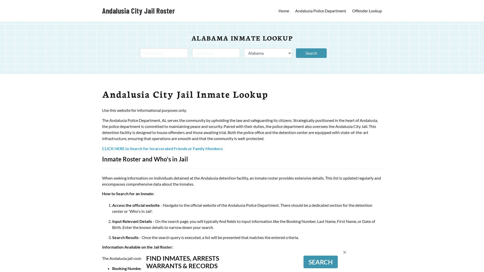 Andalusia City Jail, AL Inmate Search, Jail Roster, Bookings