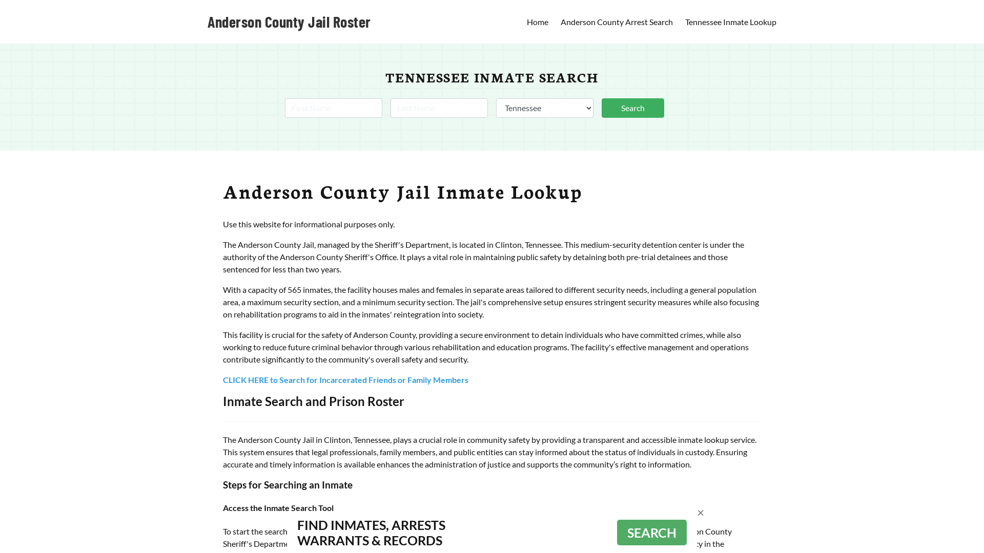 Anderson County Jail Roster Lookup, TN, Inmate Search