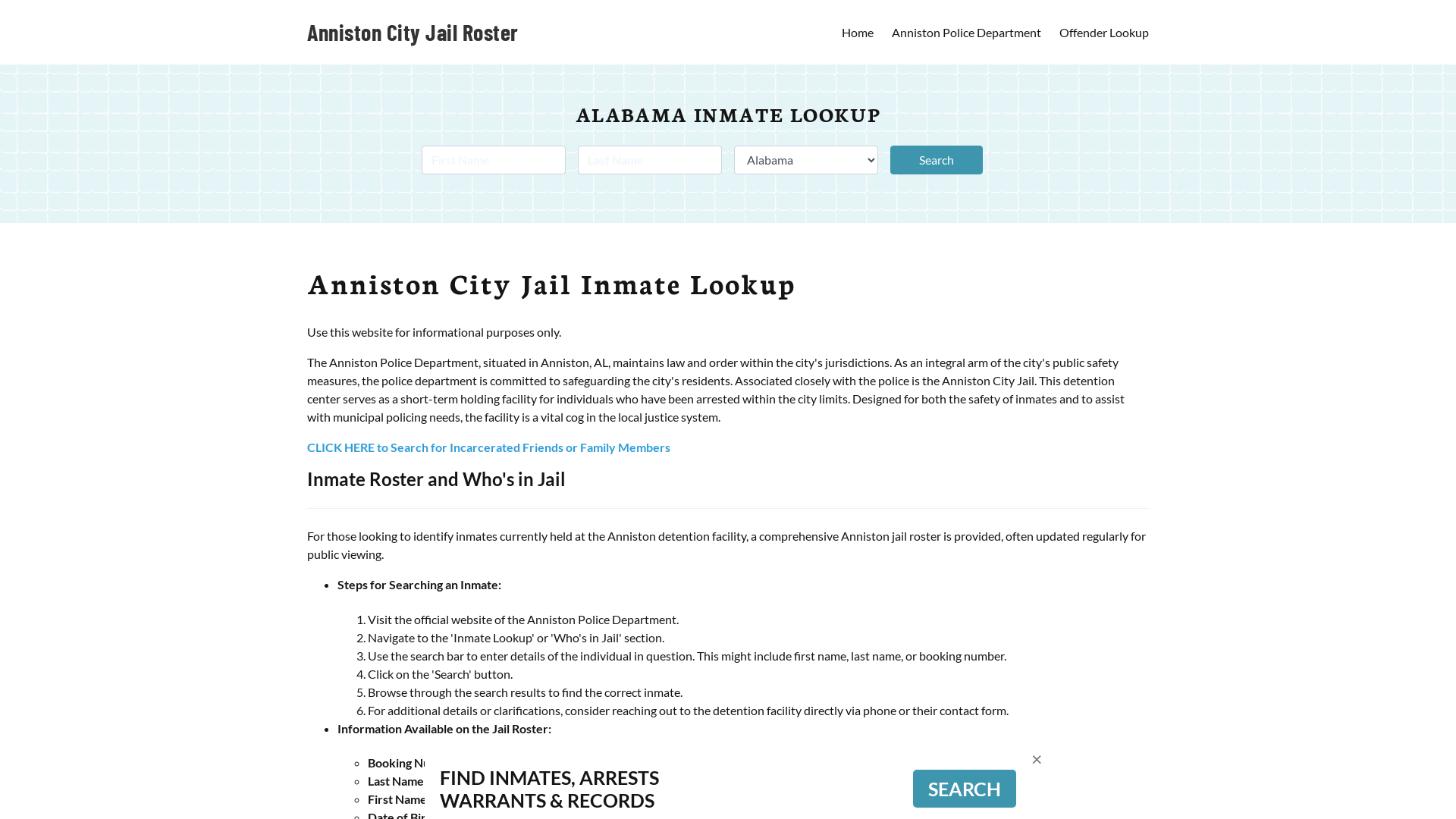 Anniston City Jail, AL Inmate Search, Jail Roster, Bookings