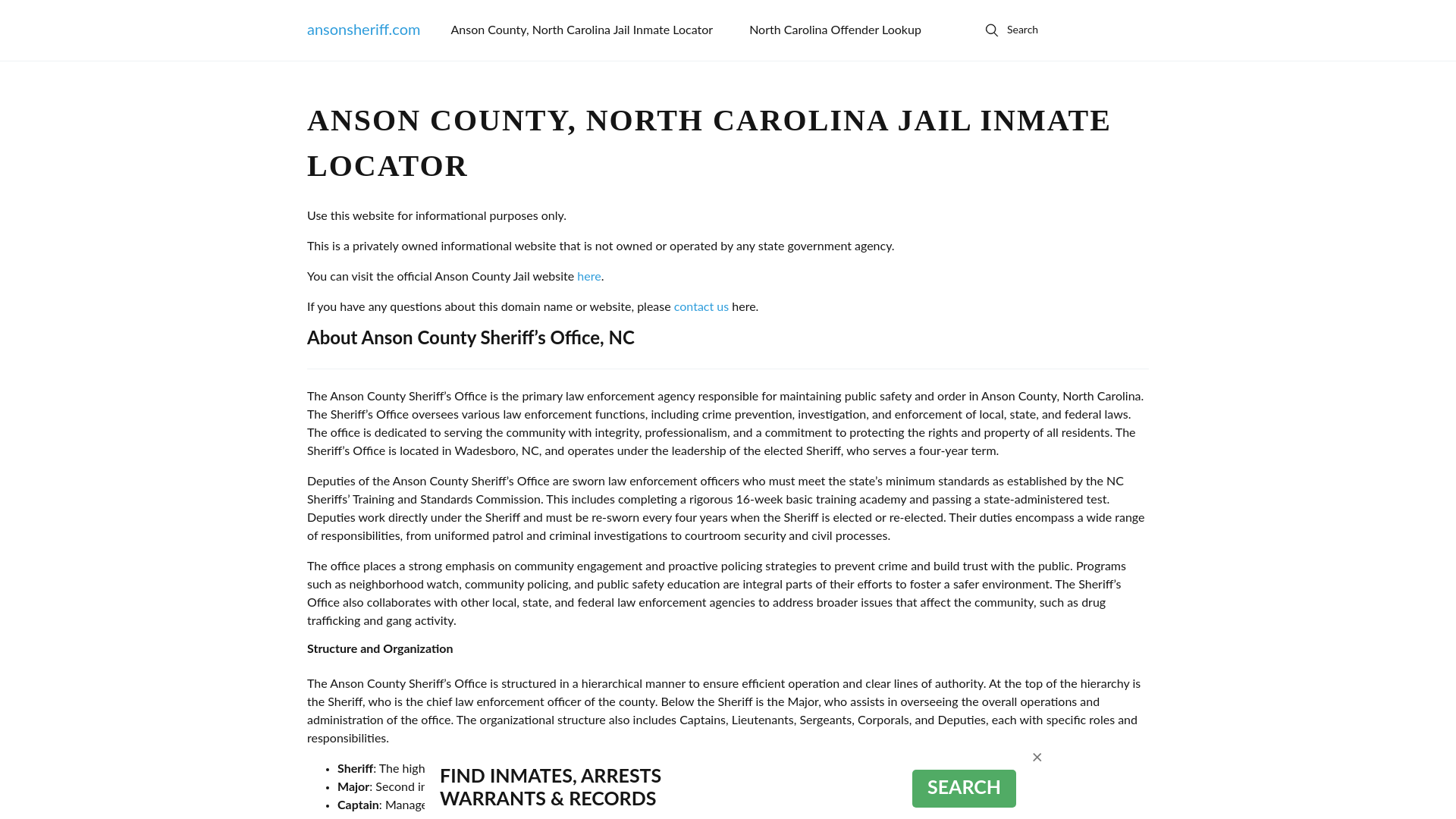 Anson County, North Carolina Jail Inmate Locator