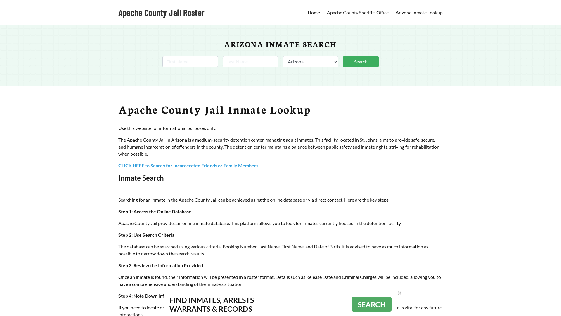 Apache County Jail Roster Lookup, AZ, Inmate Search