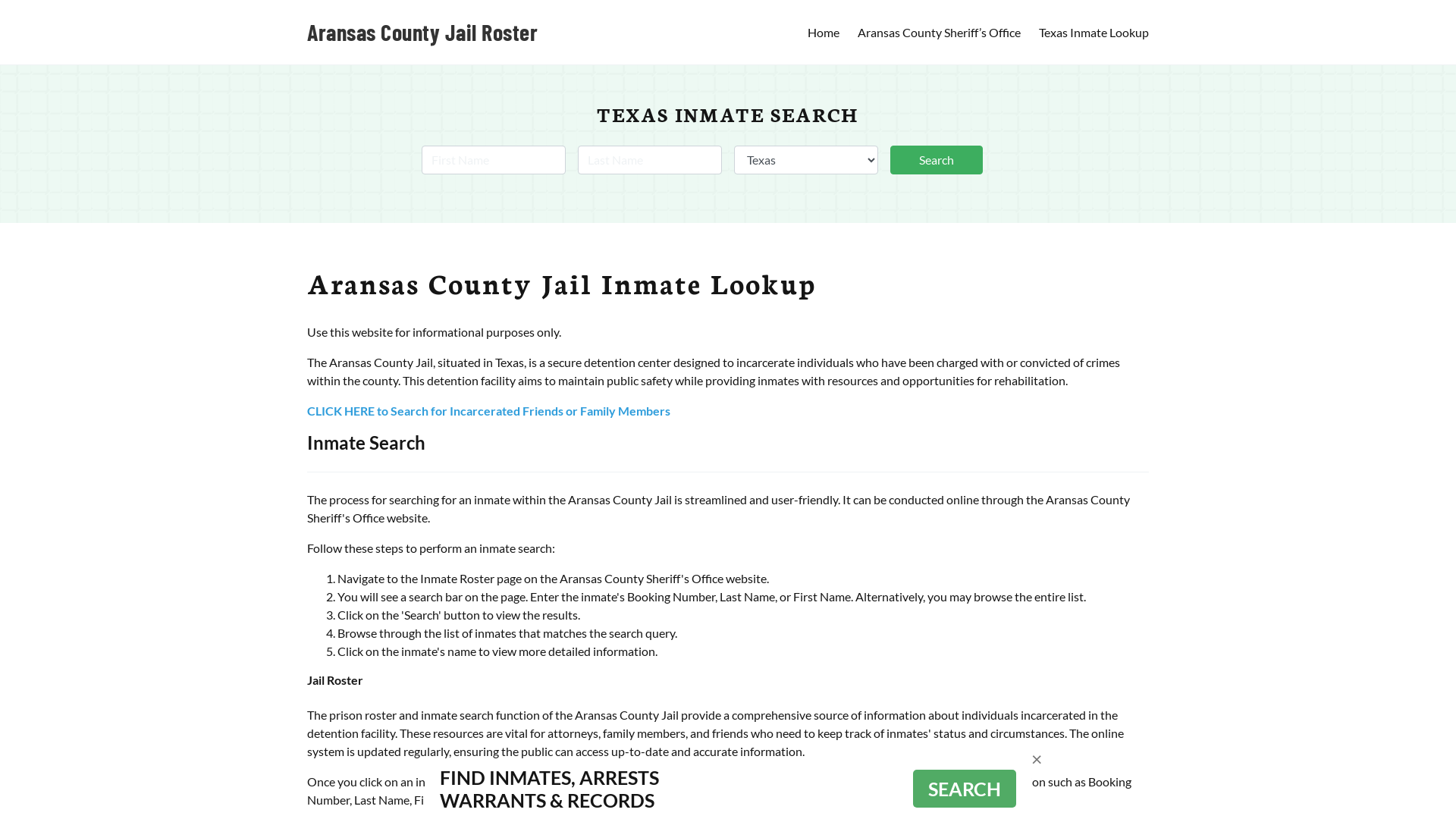 Aransas County Jail Roster Lookup, TX, Inmate Search