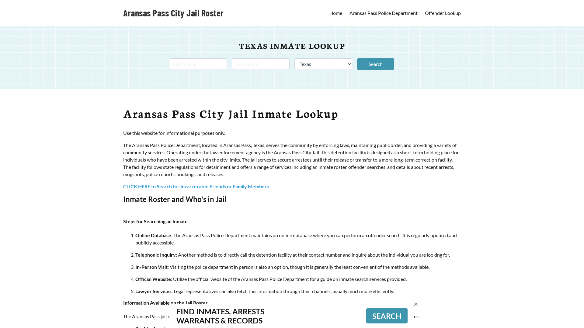 Aransas Pass City Jail, TX Inmate Search, Jail Roster, Bookings