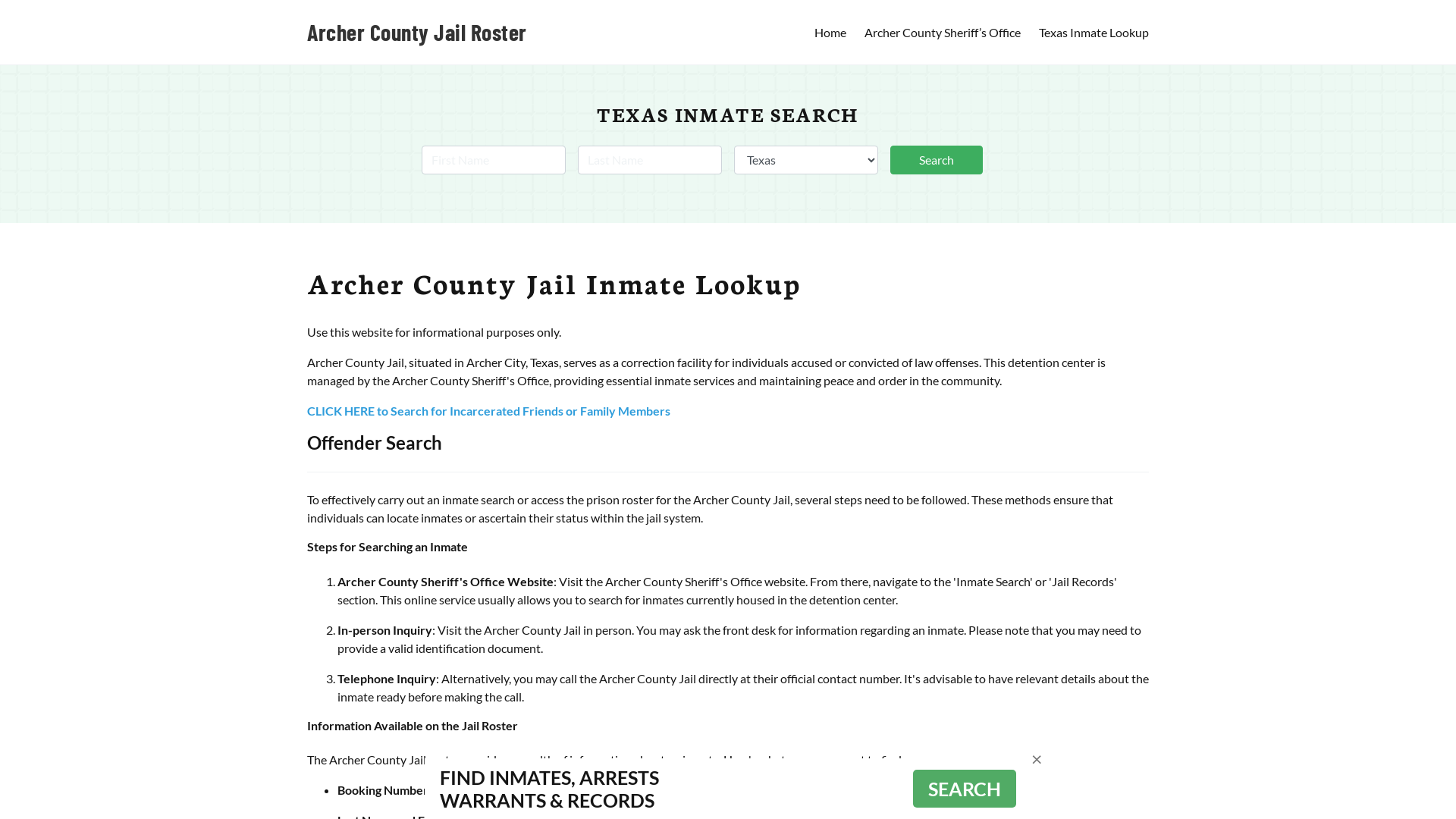 Archer County Jail Roster Lookup, TX, Inmate Search