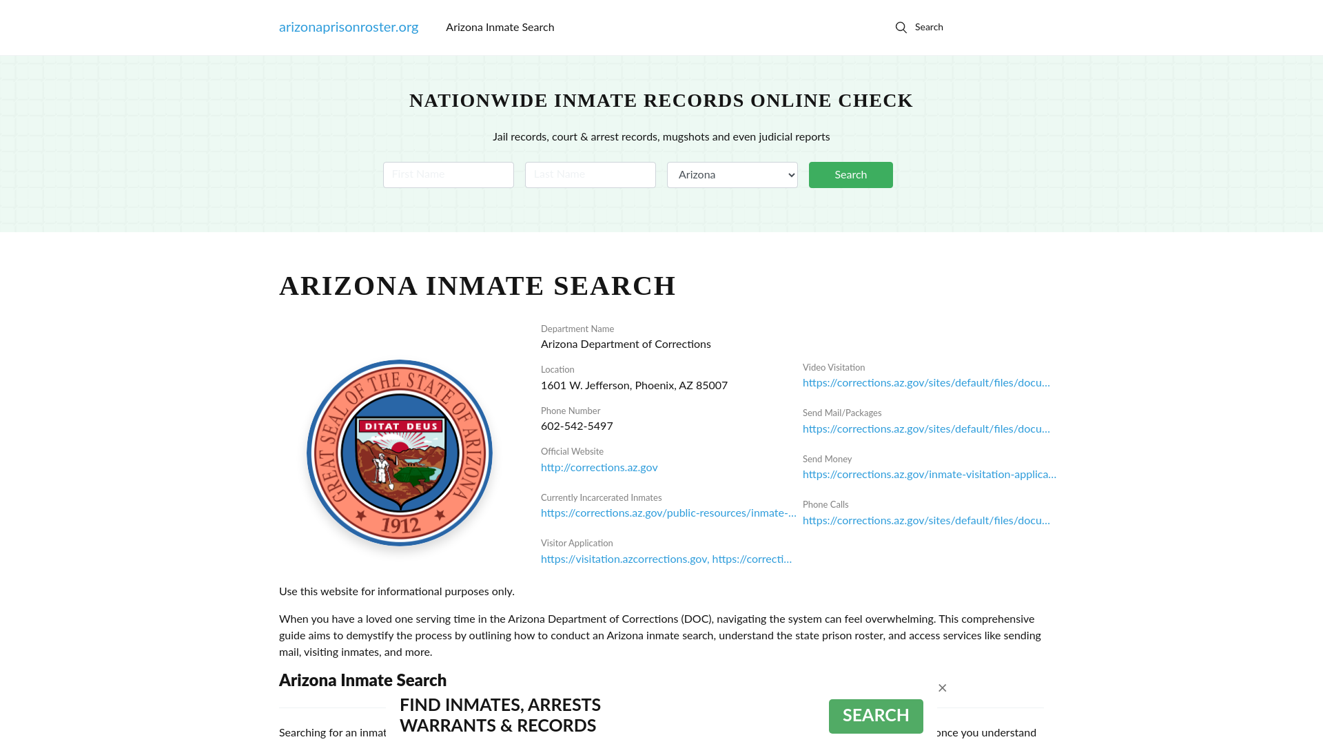 Arizona Inmate Search - AZ DOC Offenders Lookup