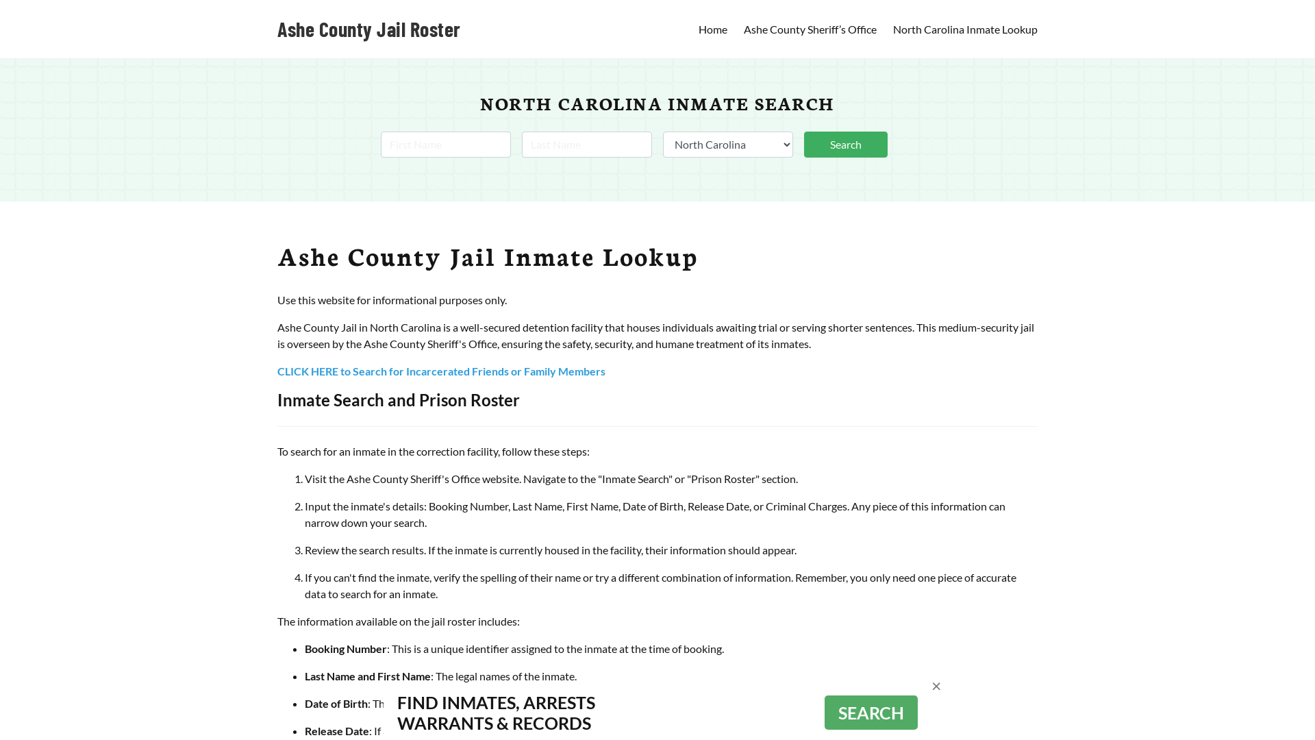 Ashe County Jail Roster Lookup, NC, Inmate Search