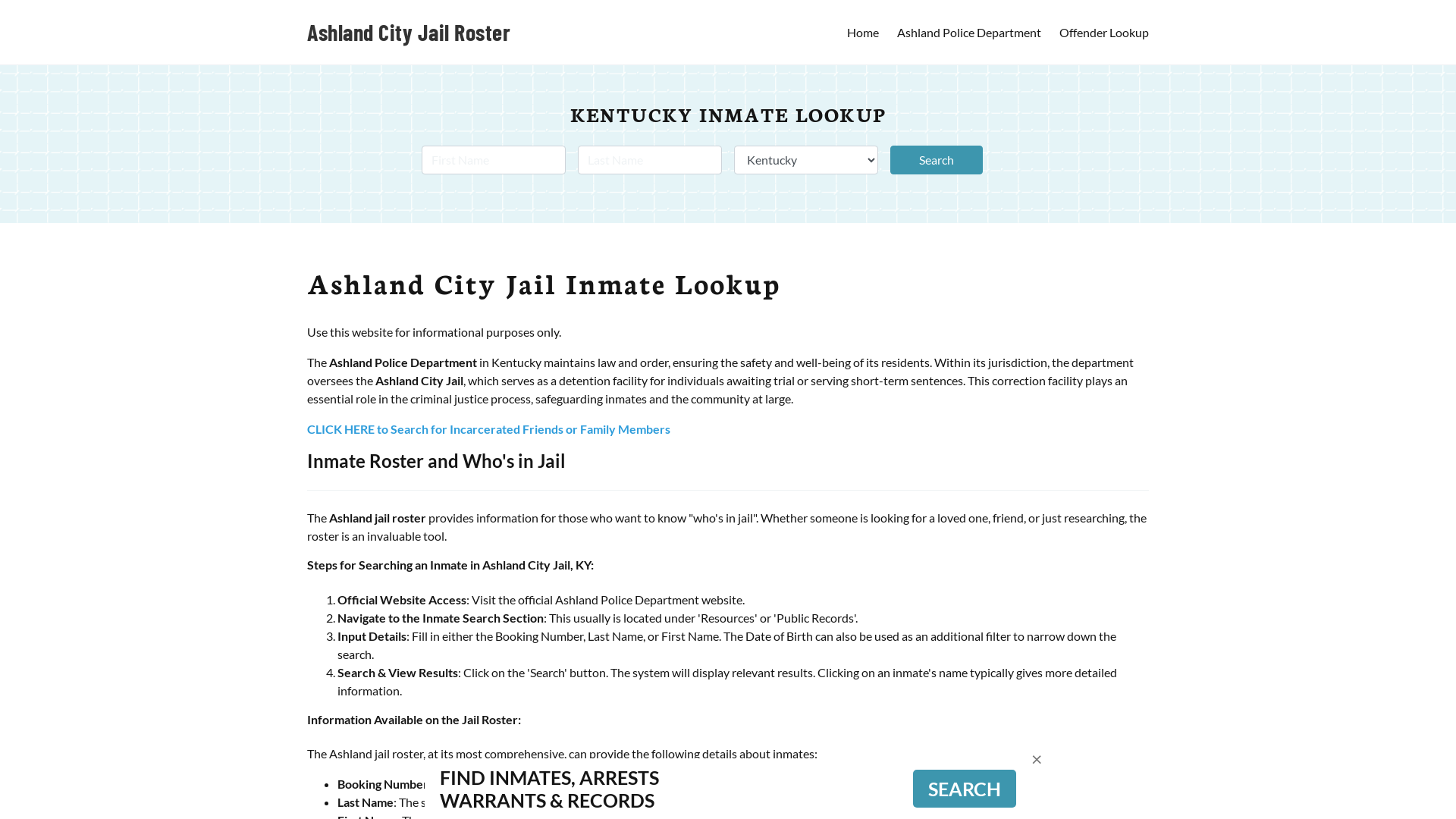 Ashland City Jail, KY Inmate Search, Jail Roster, Bookings