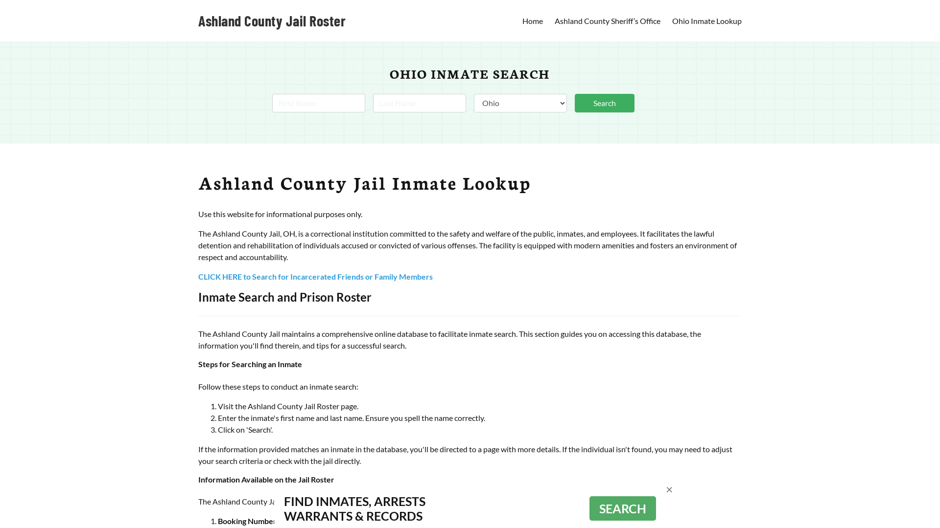 Ashland County Jail Roster Lookup, OH, Inmate Search