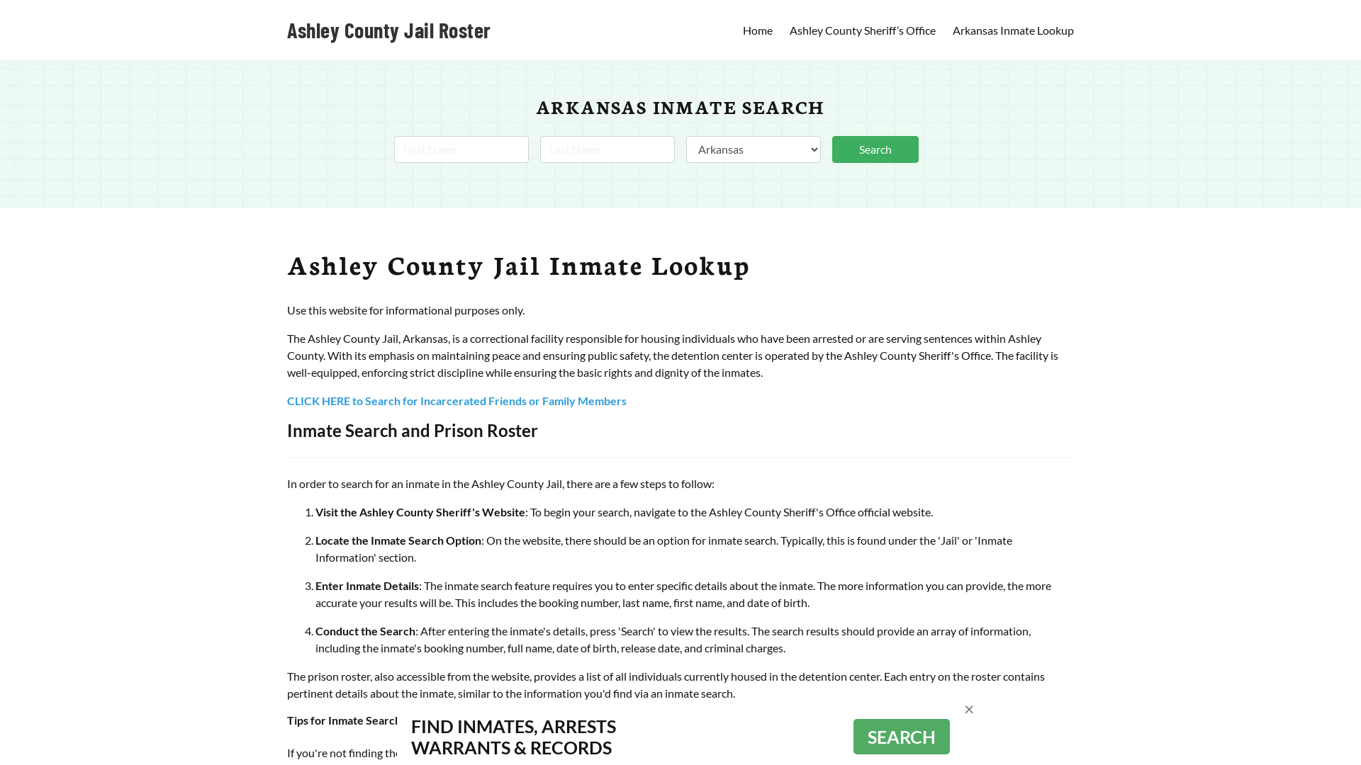 Ashley County Jail Roster Lookup, AR, Inmate Search