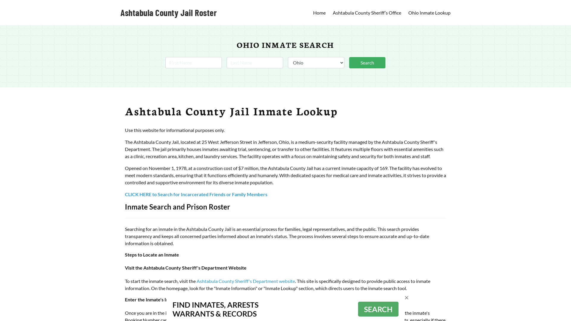 Ashtabula County Jail Roster Lookup, OH, Inmate Search