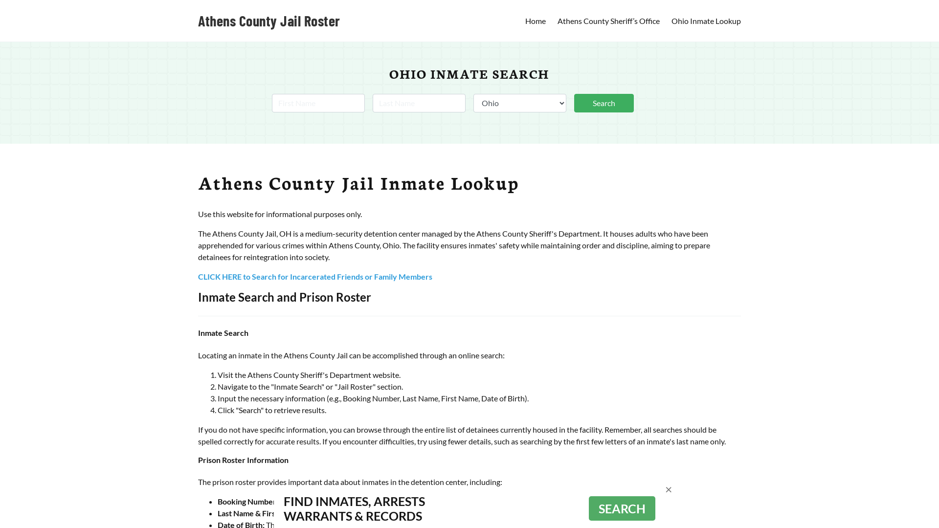 Athens County Jail Roster Lookup, OH, Inmate Search