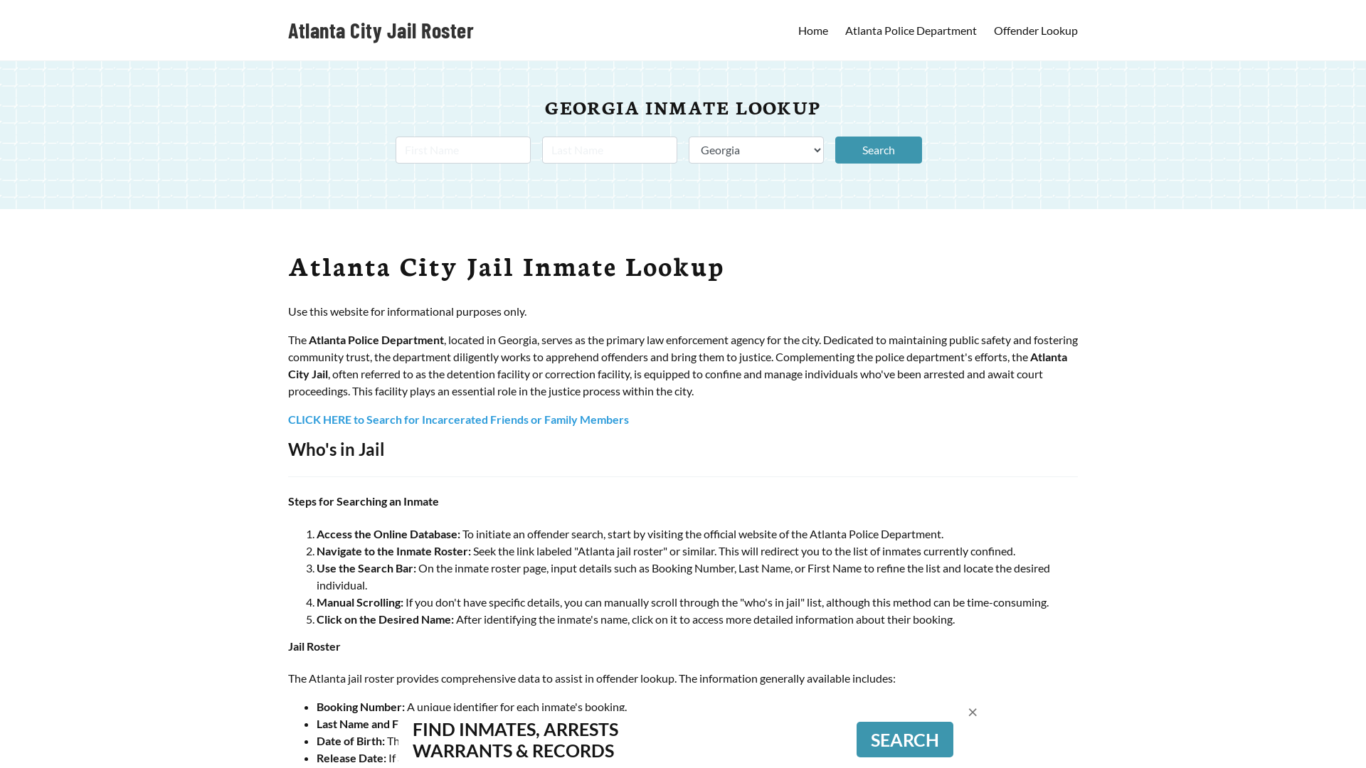 Atlanta City Jail, GA Inmate Search, Jail Roster, Bookings