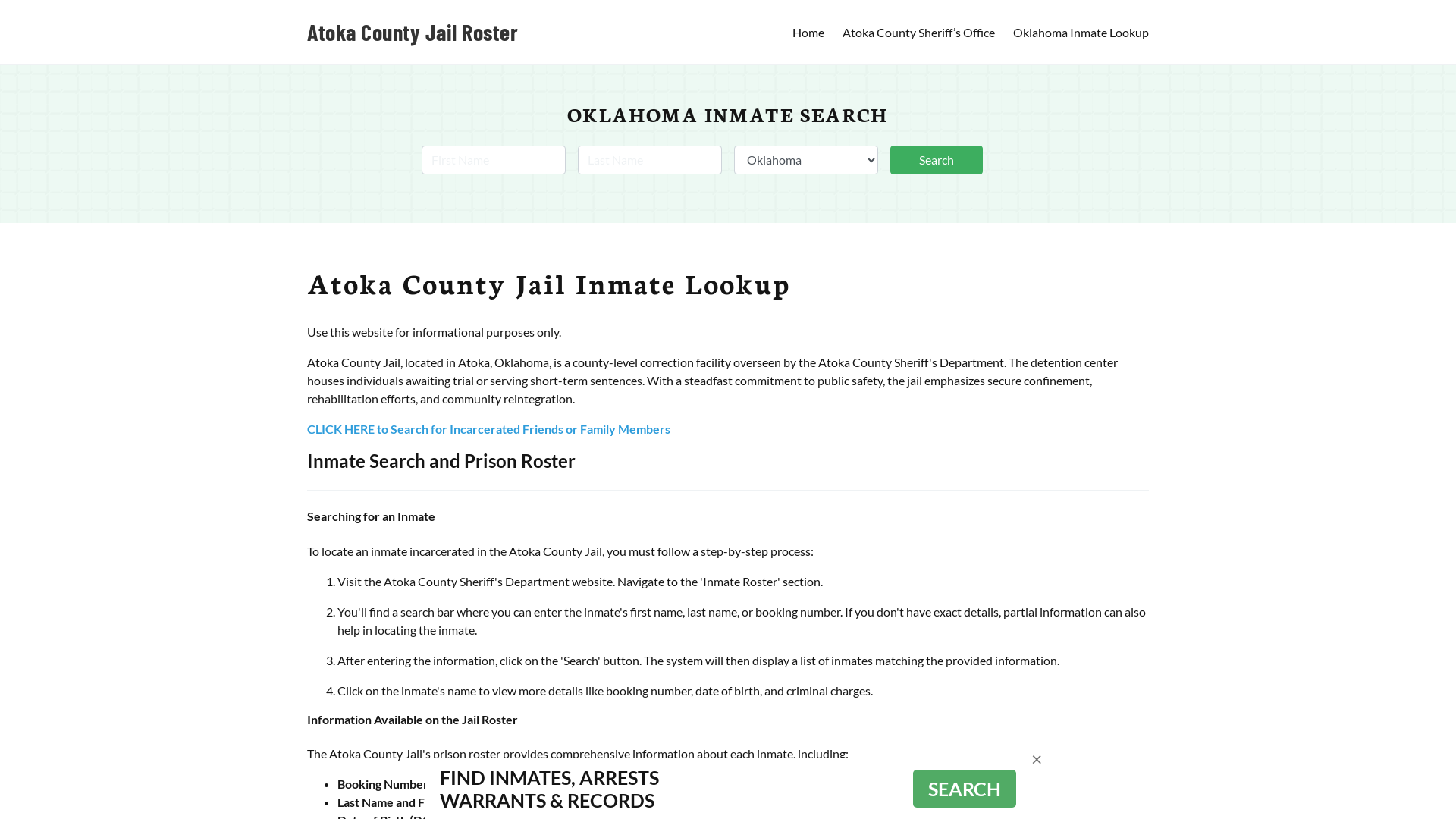 Atoka County Jail Roster Lookup, OK, Inmate Search