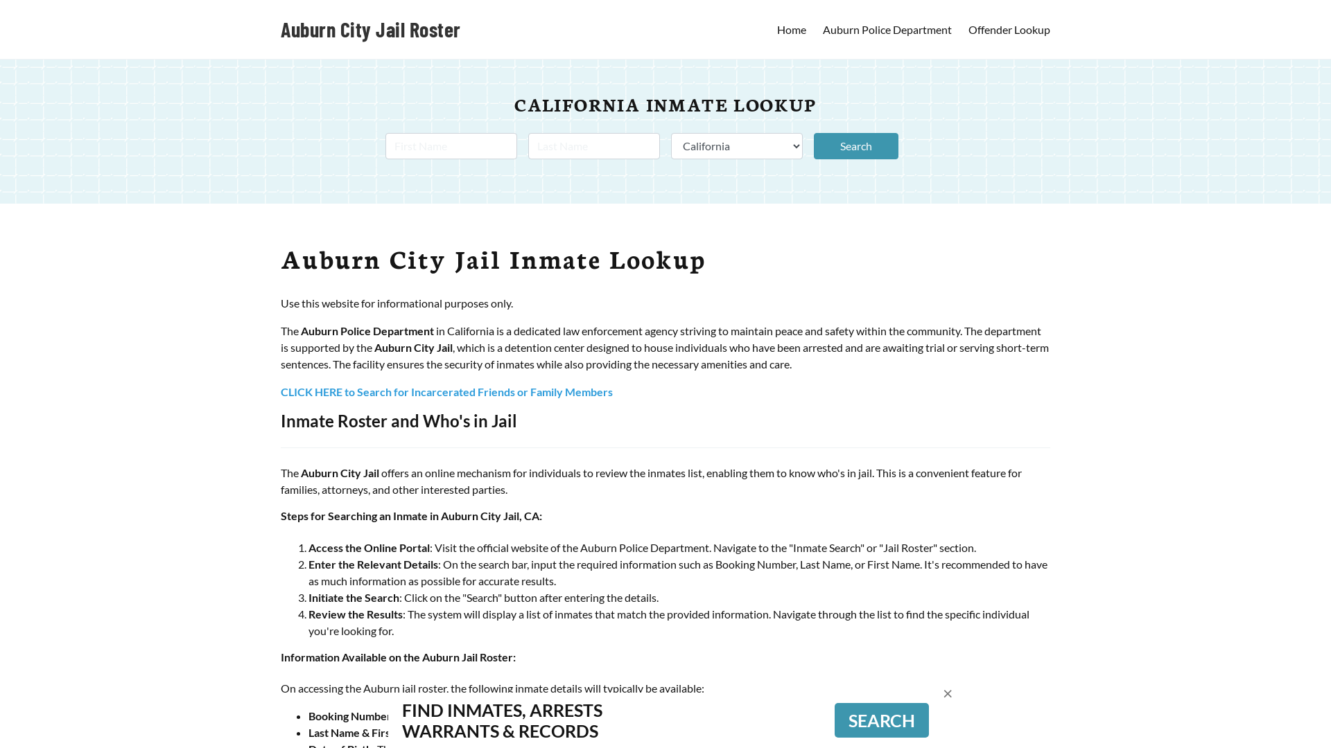 Auburn City Jail, CA Inmate Search, Jail Roster, Bookings