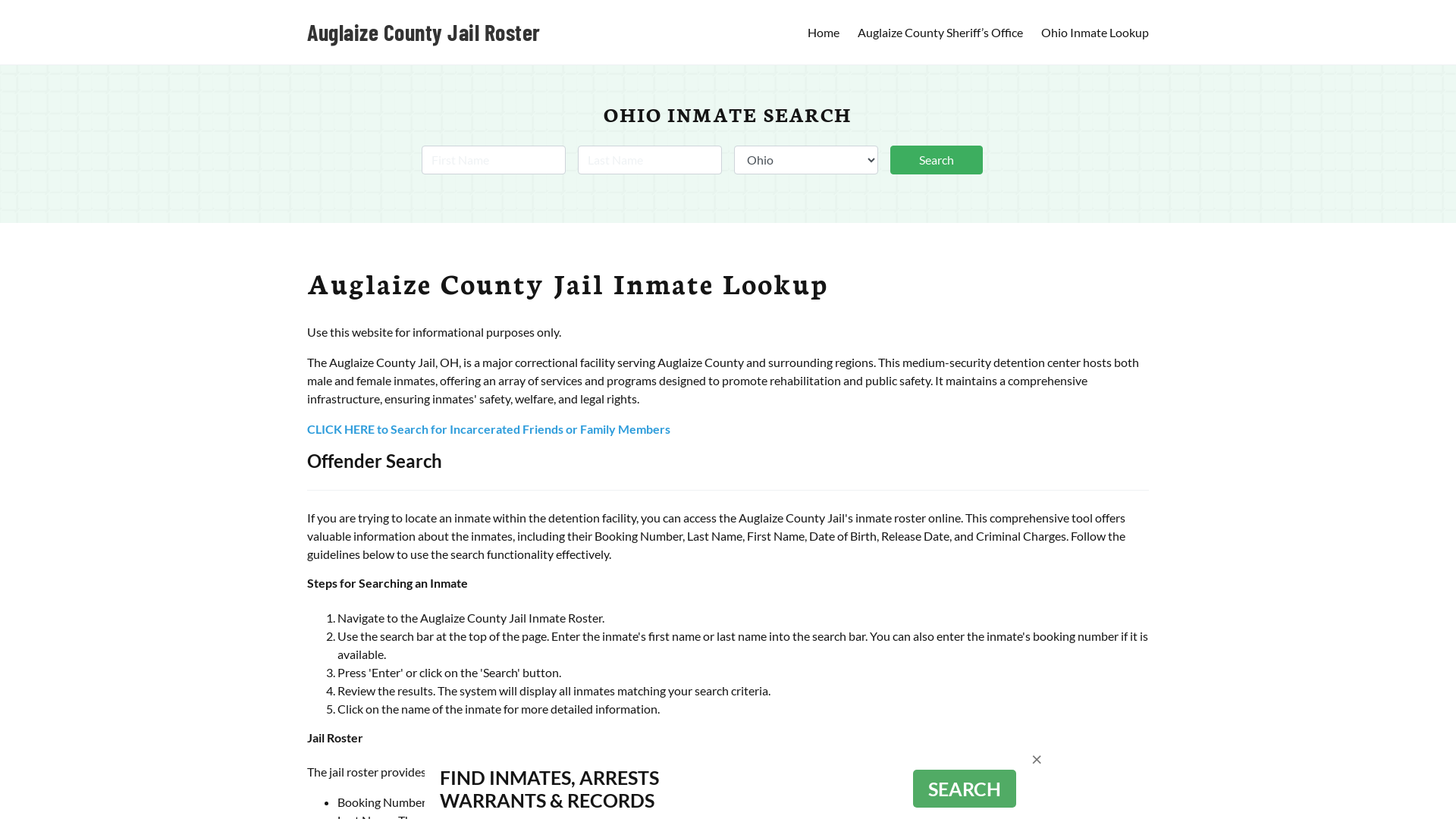 Auglaize County Jail Roster Lookup, OH, Inmate Search