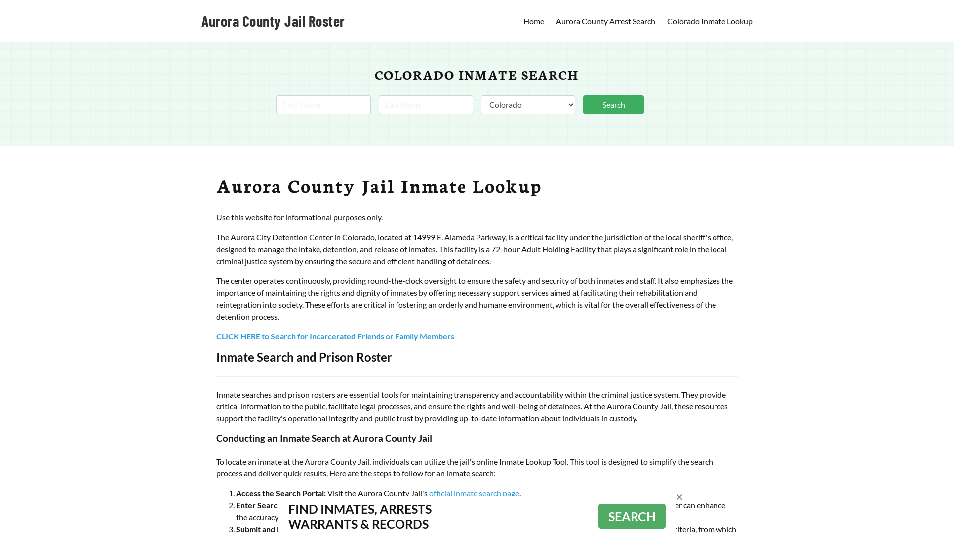 Aurora County Jail Roster Lookup, CO, Inmate Search