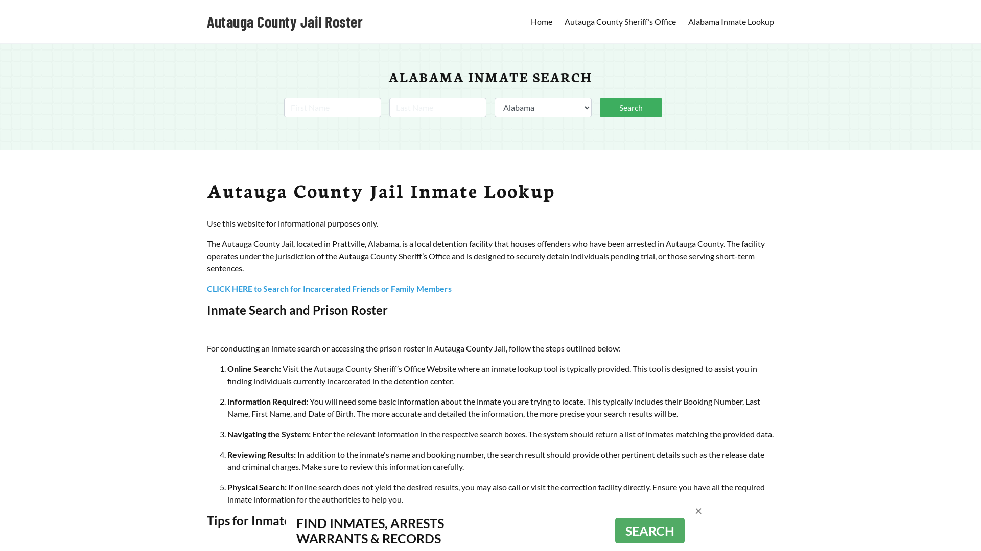 Autauga County Jail Roster Lookup, AL, Inmate Search