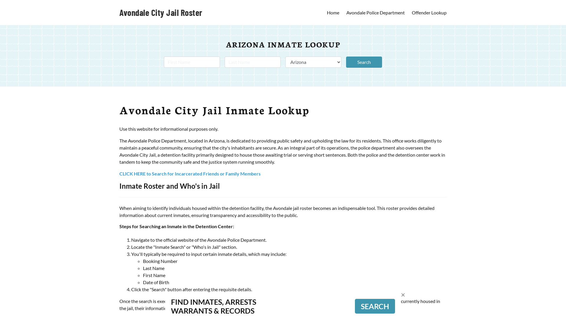 Avondale City Jail, AZ Inmate Search, Jail Roster, Bookings