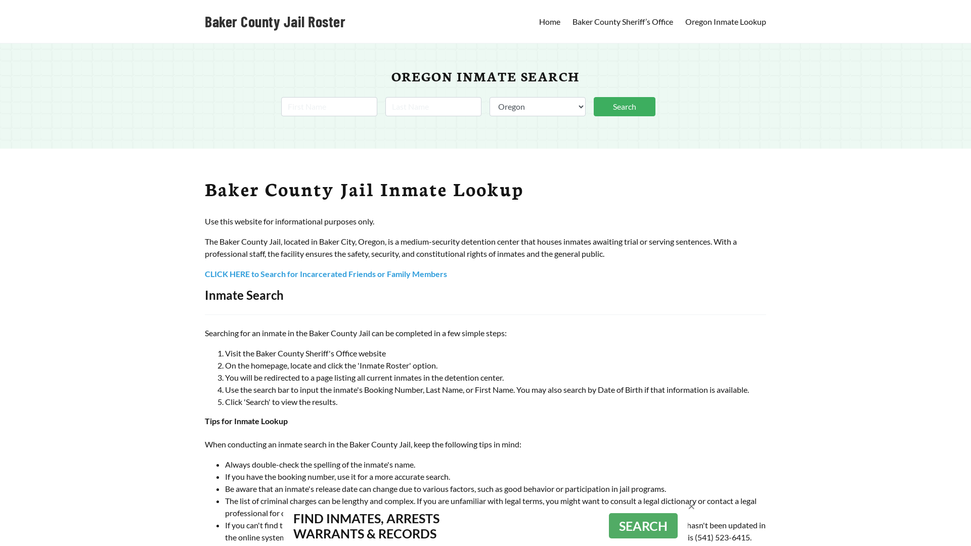 Baker County Jail Roster Lookup, OR, Inmate Search