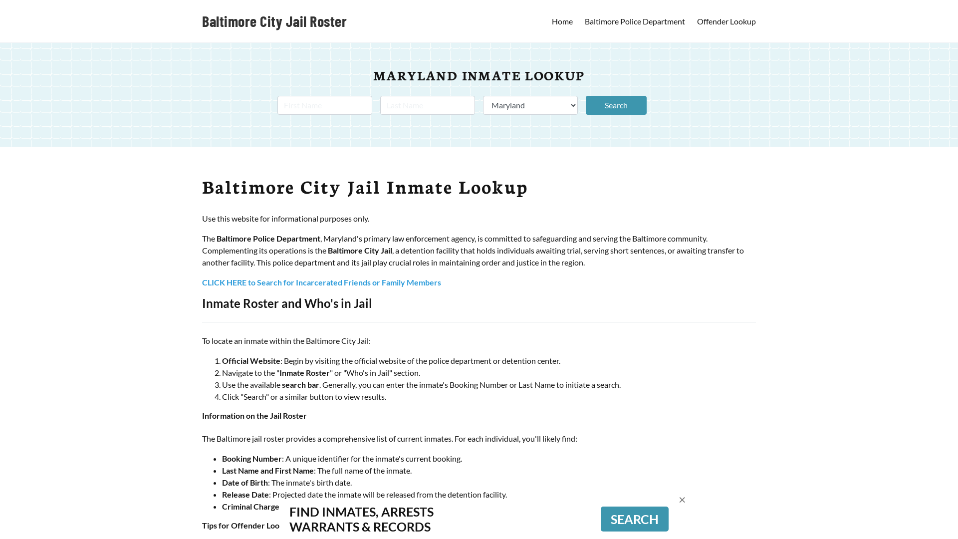 Baltimore City Jail, MD Inmate Search, Jail Roster, Bookings