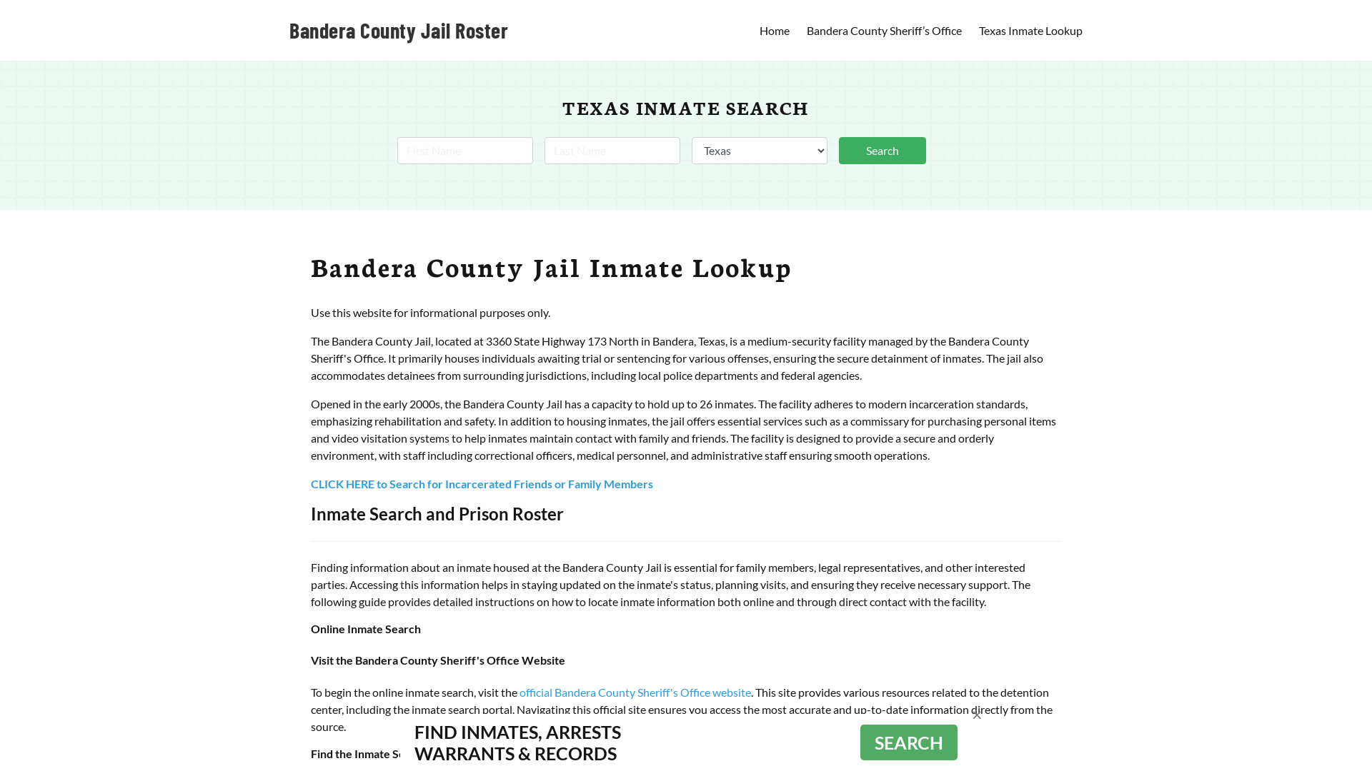 Bandera County Jail Roster Lookup, TX, Inmate Search