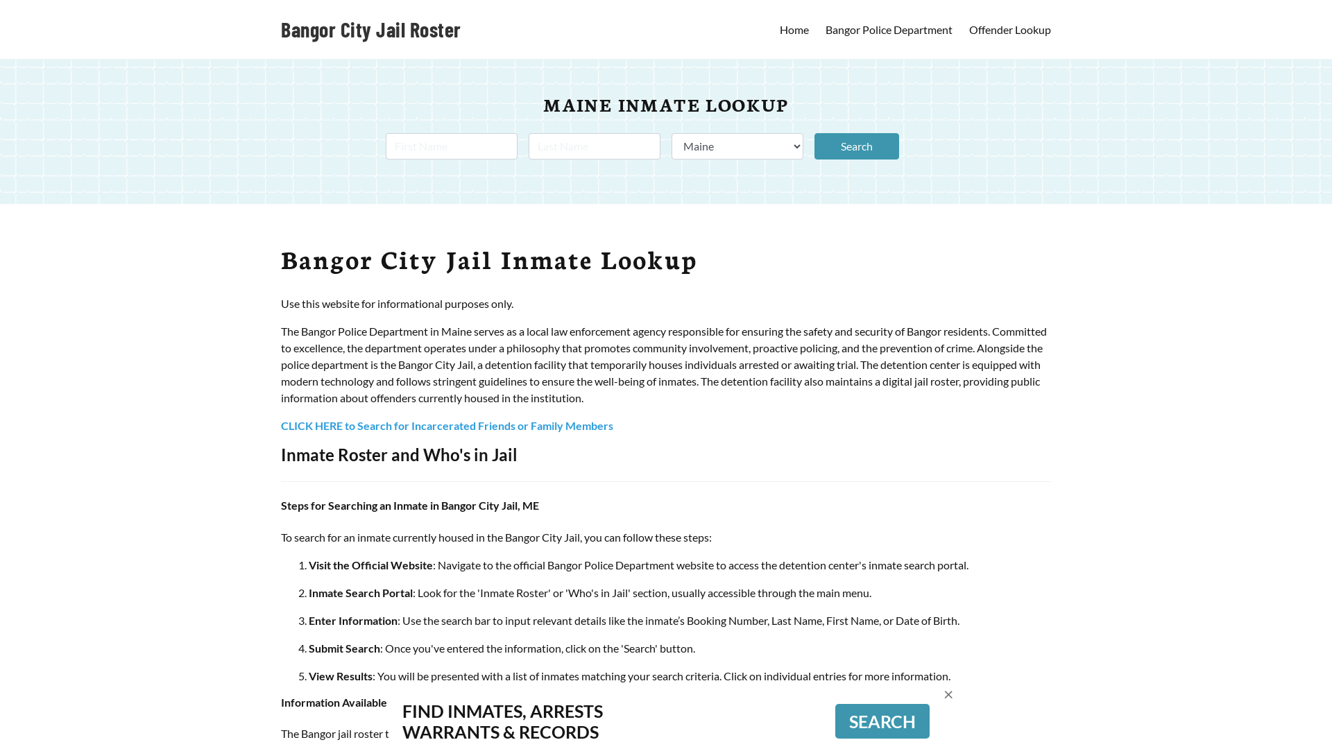 Bangor City Jail, ME Inmate Search, Jail Roster, Bookings