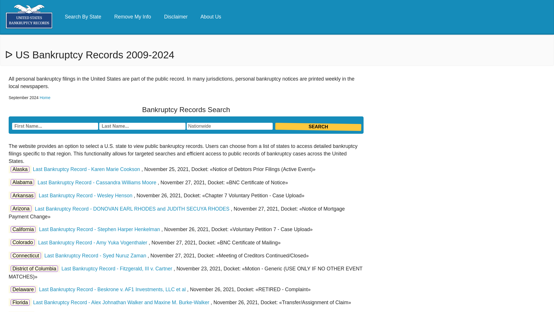 ᐅ US Bankruptcy Records 2009-2024