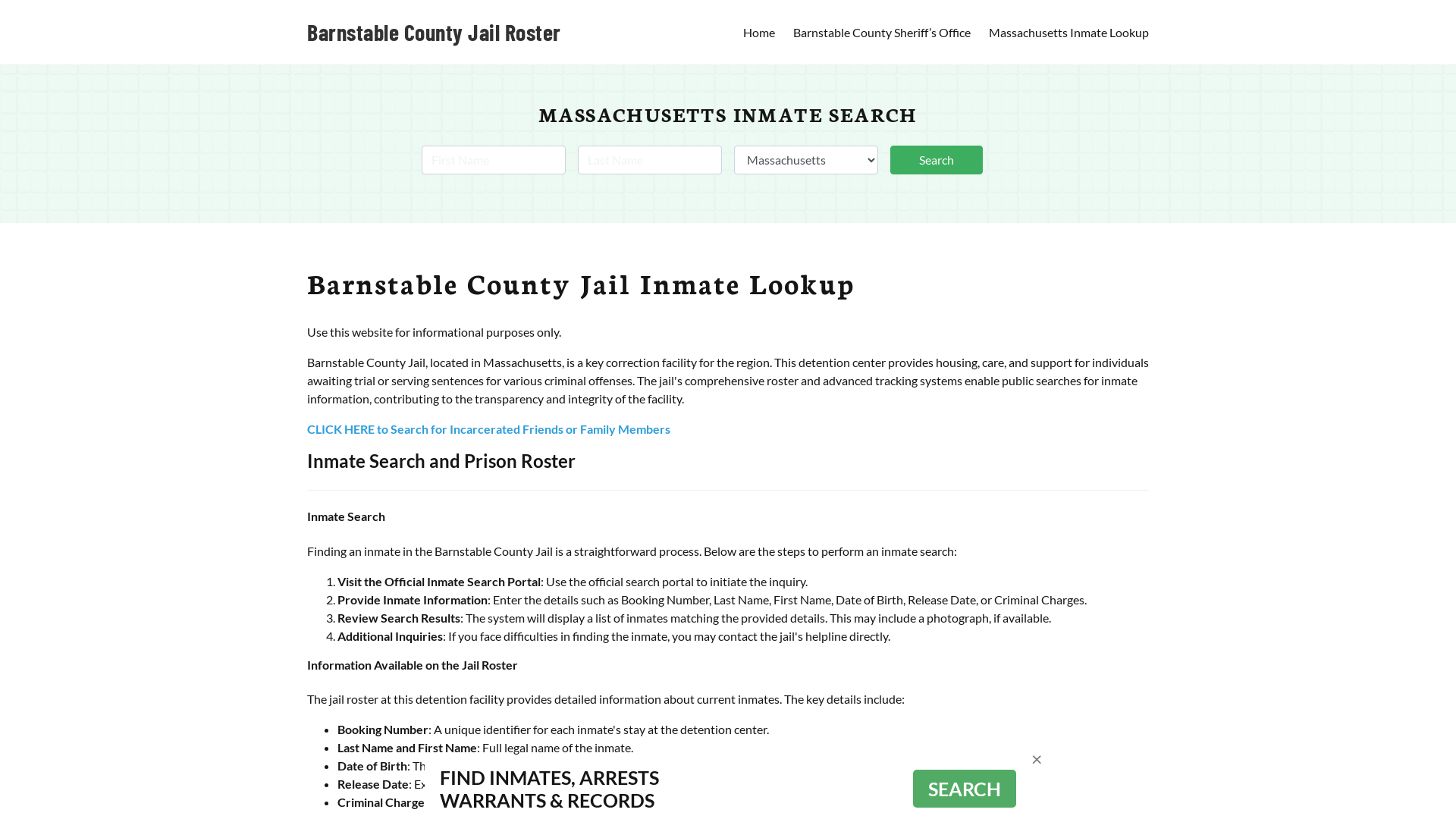 Barnstable County Jail Roster Lookup, MA, Inmate Search