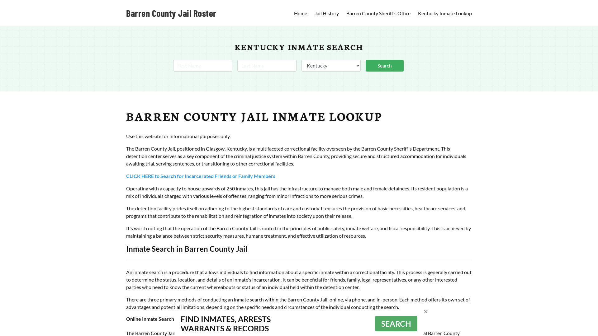 Barren County Jail Roster Lookup, KY, Inmate Search