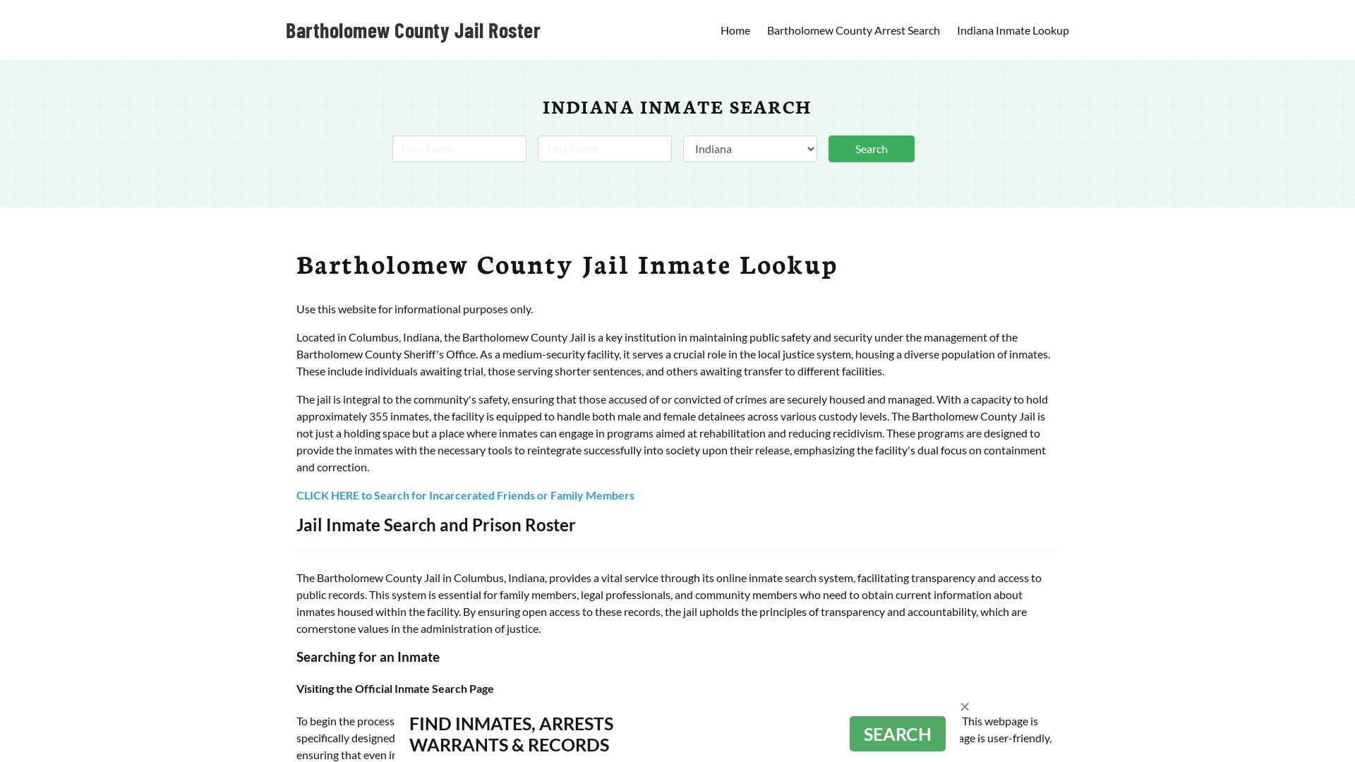 Bartholomew County Jail Roster Lookup, IN, Inmate Search