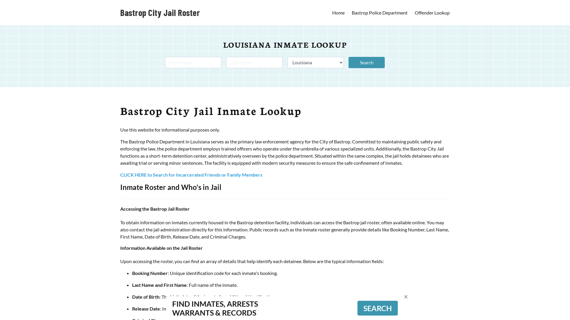 Bastrop City Jail, LA Inmate Search, Jail Roster, Bookings