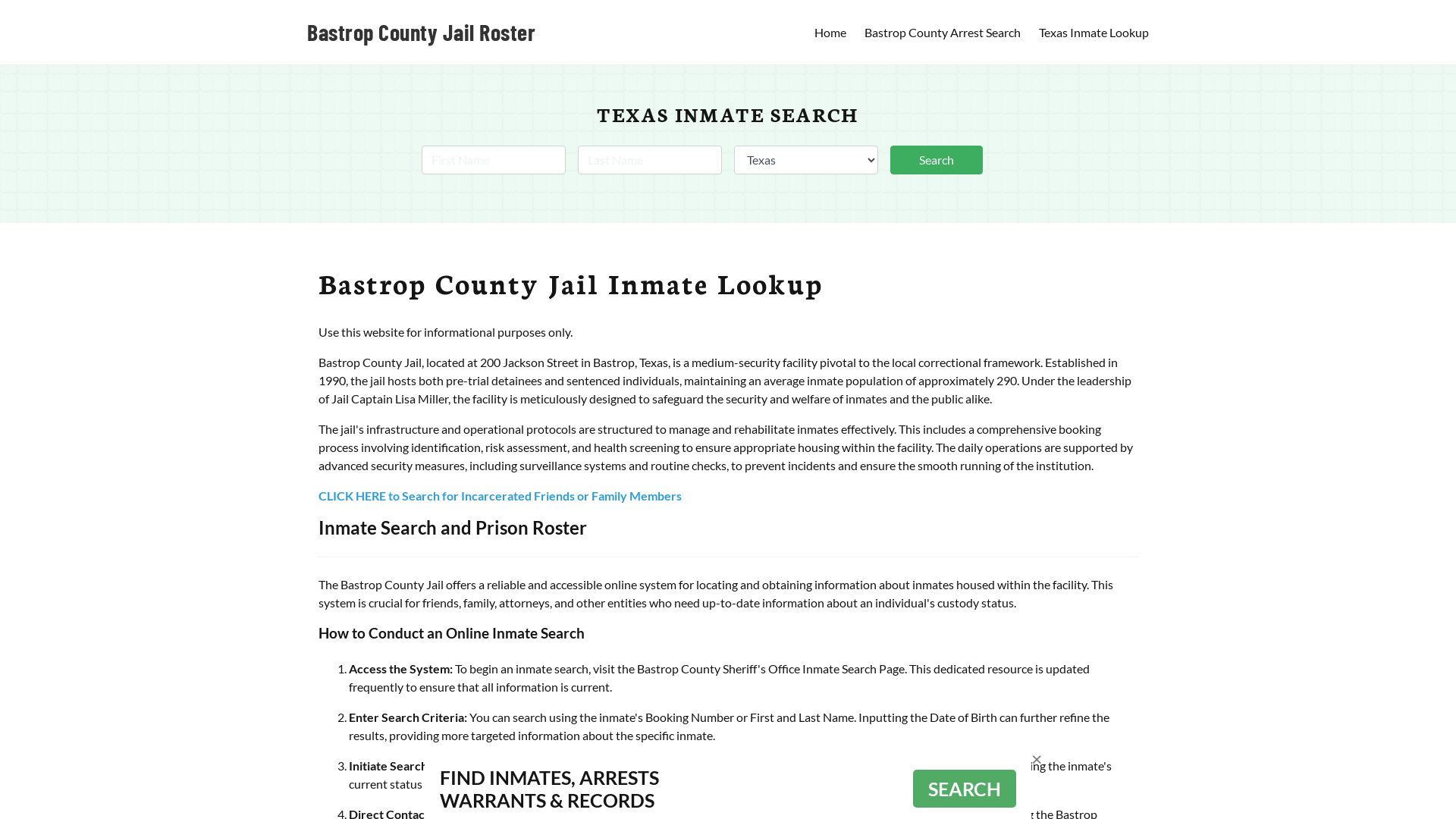 Bastrop County Jail Roster Lookup, TX, Inmate Search