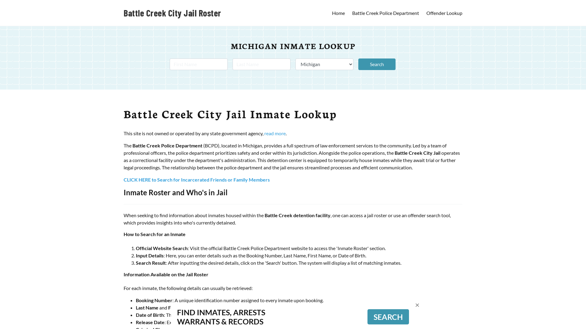 Battle Creek City Jail, MI Inmate Search, Jail Roster, Bookings