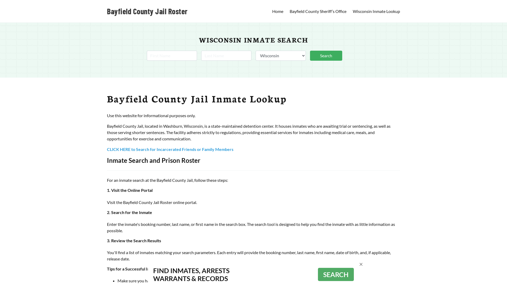 Bayfield County Jail Roster Lookup, WI, Inmate Search