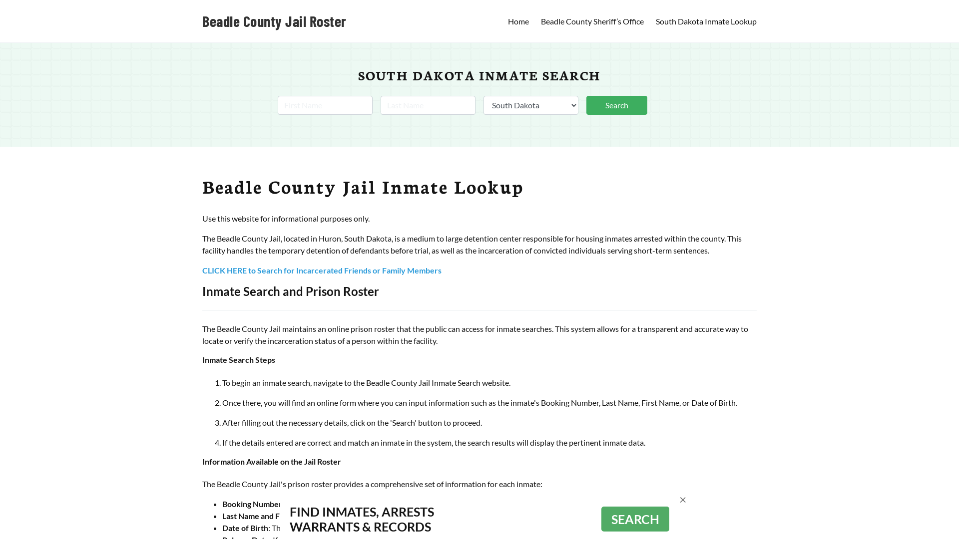 Beadle County Jail Roster Lookup, SD, Inmate Search