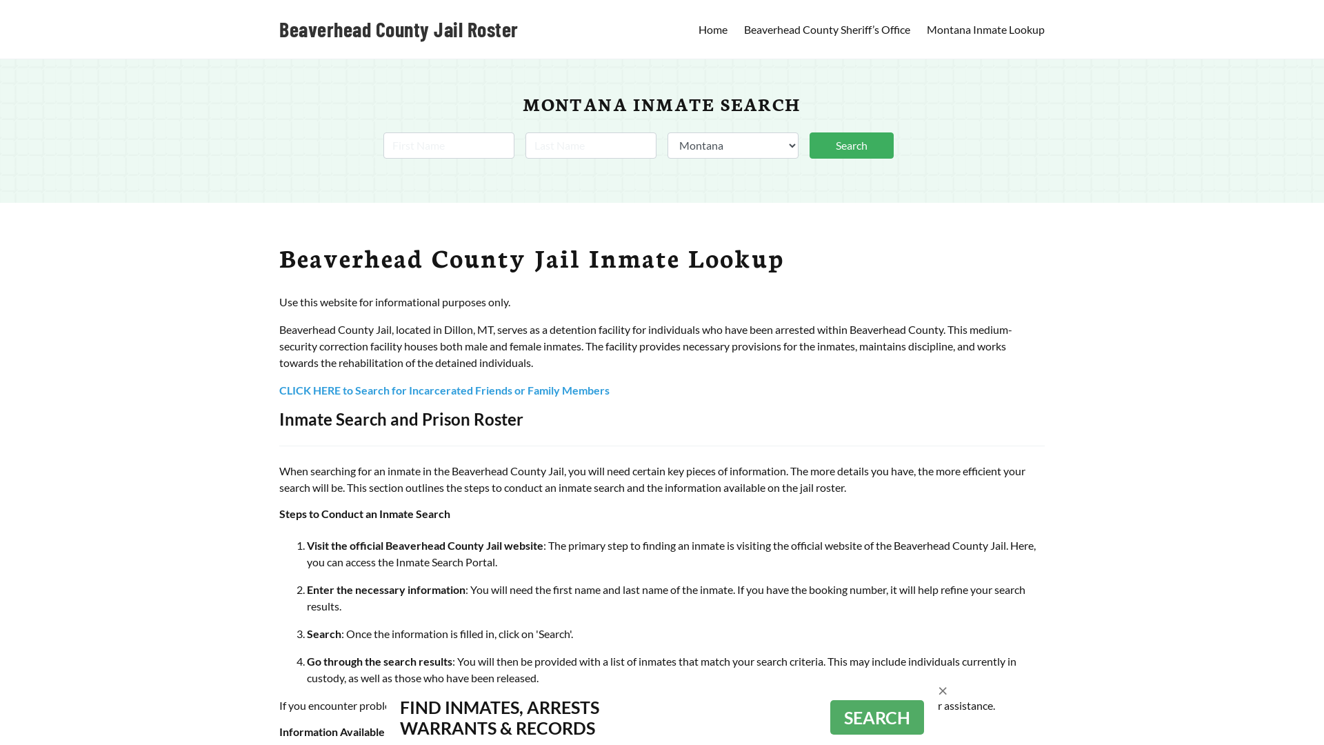 Beaverhead County Jail Roster Lookup, MT, Inmate Search